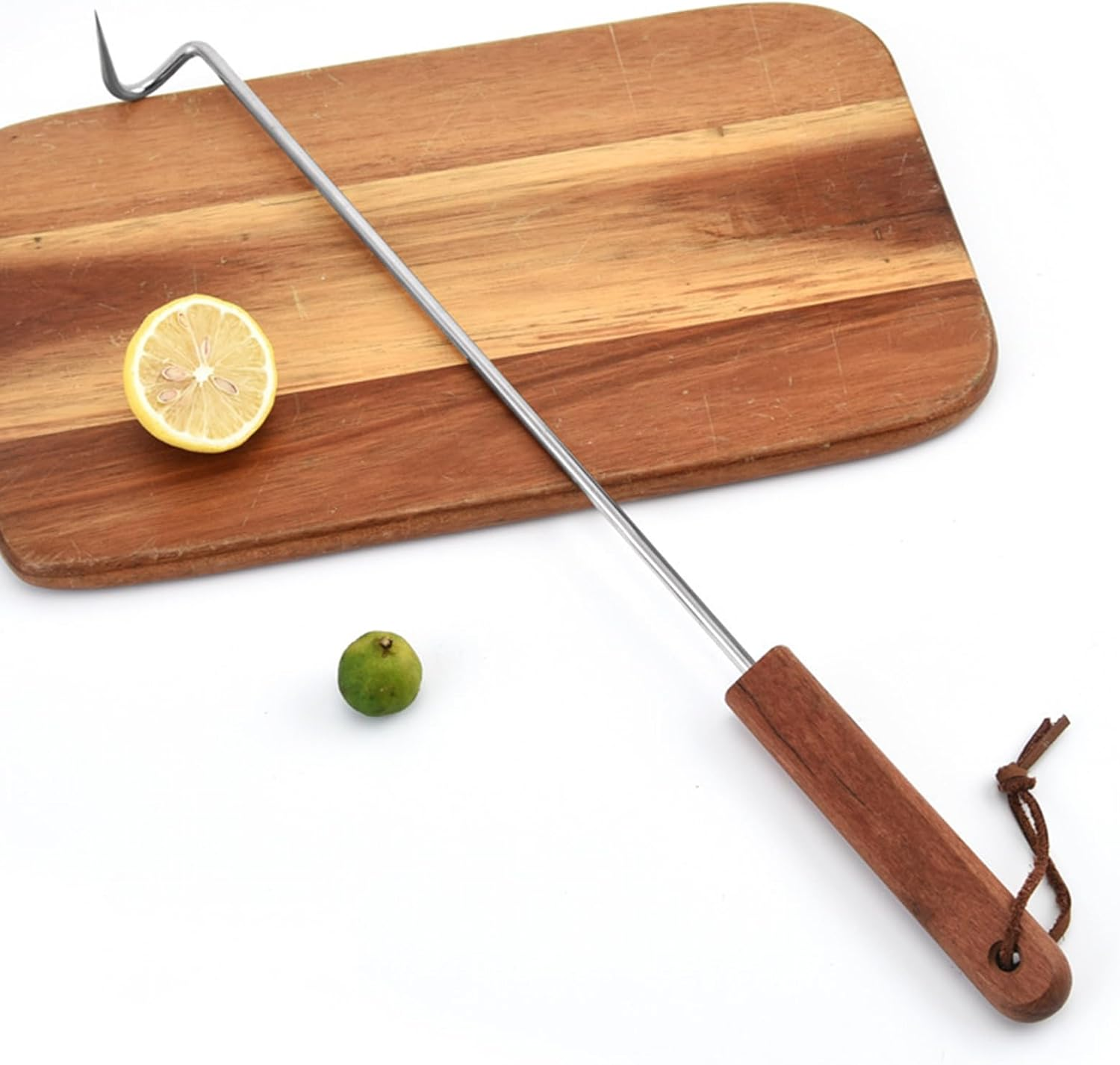 Meat Hook Flipper - Meat Turner Hook - Cooking Gadget, Food Twister with Wooden Handle for Grilling image number 1