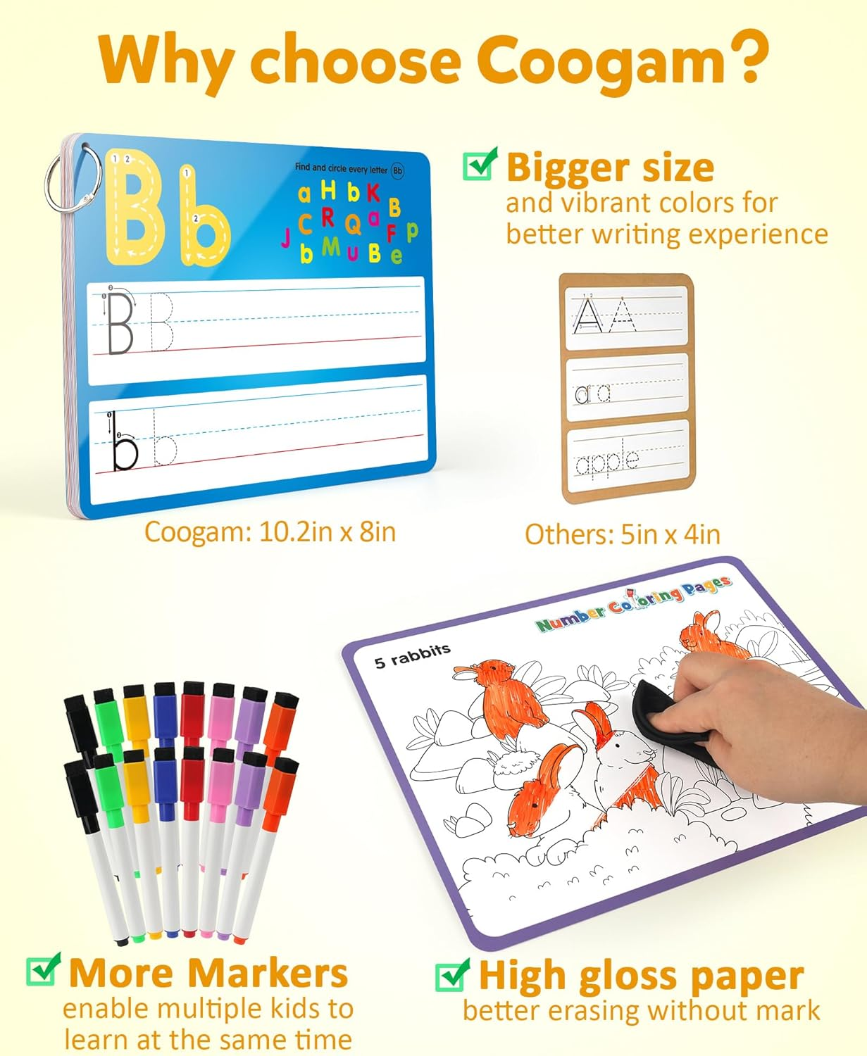 Coogam Handwriting Drawing Practice Cards, 36Pcs Alphabet Number Painting Coloring with Pens, Double Sided Write and Wipe Tracing Flashcards, Educational Montessori Toy for 3 4 5 Year Old Kids image number 4