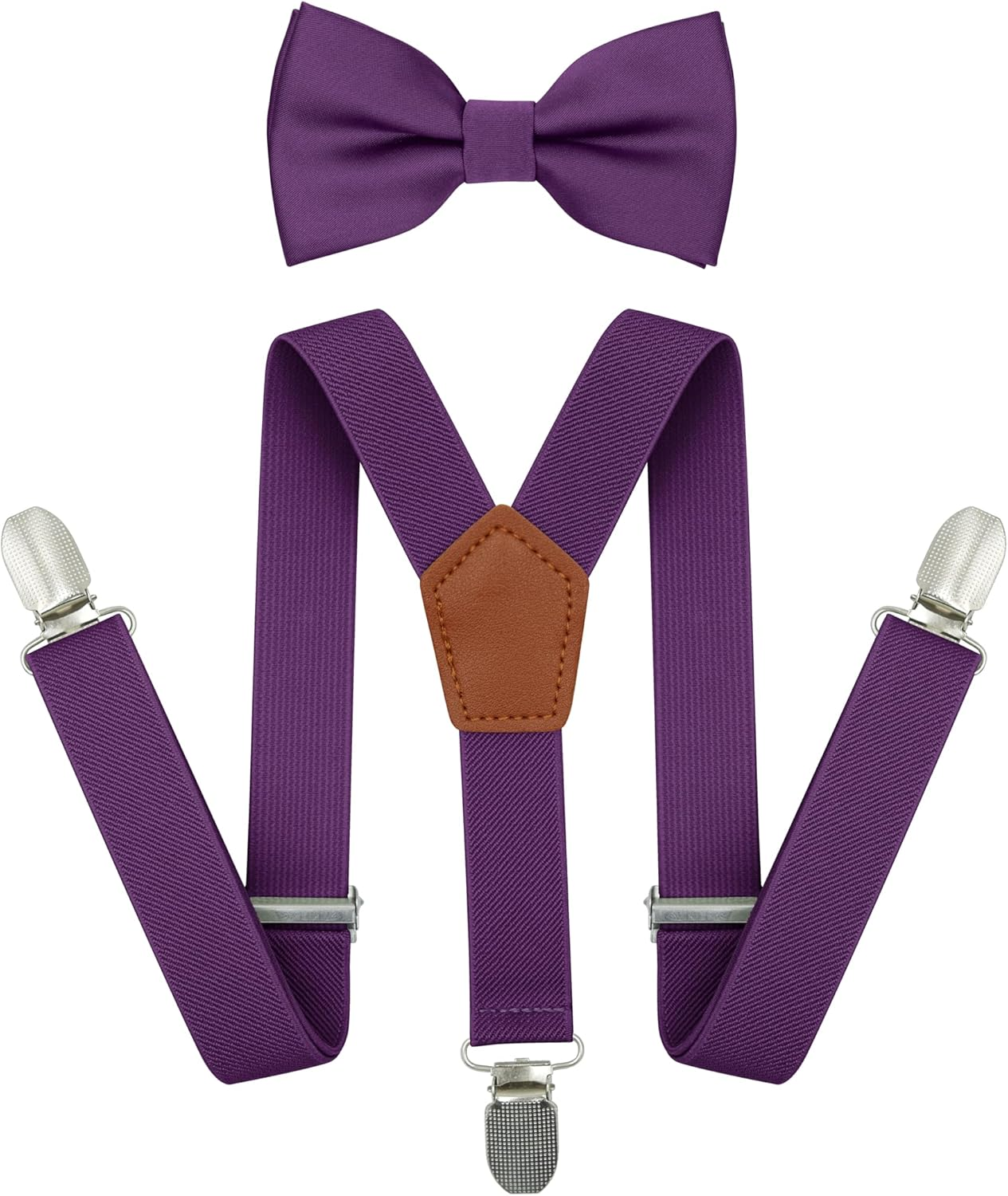 BEWDIO Adjustable Baby Boy Suspenders and Bow Tie, Pre-Tied Kids Bowtie and Elastic Suspenders with 4 Strong Metal Clips - Beige image number 4