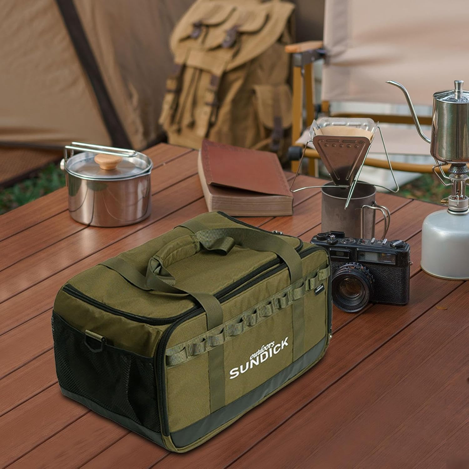 Eigell Camping Carrying Bag Gas Tank Organizer 36 L anti Collision Practical Barbecue Handbag Crossbody Bag for Backpacking Outdoor, Green - Black image number 5