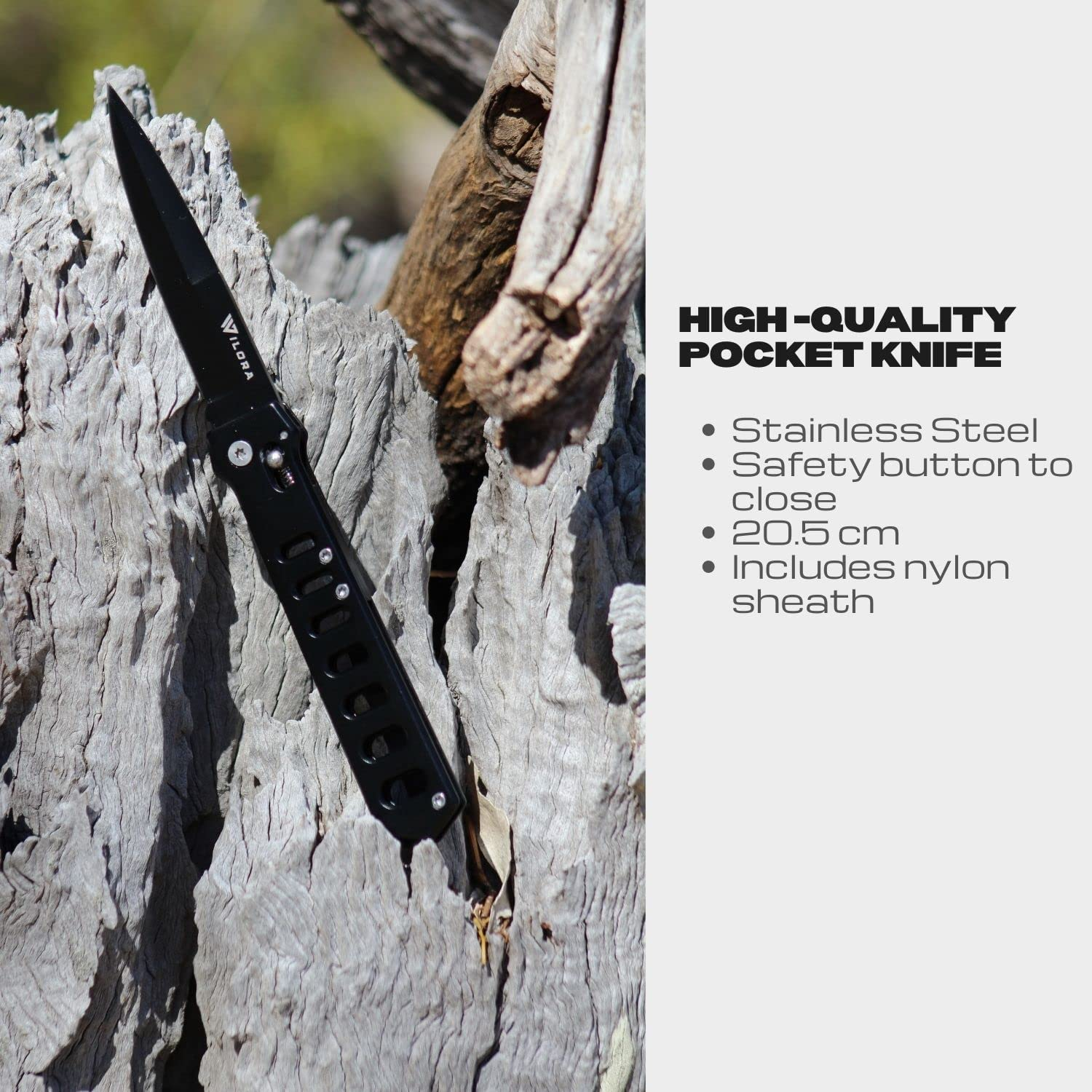 Wilora Black Folding Knife - Includes Sharpening Stone | EDC Pocket Knife image number 2