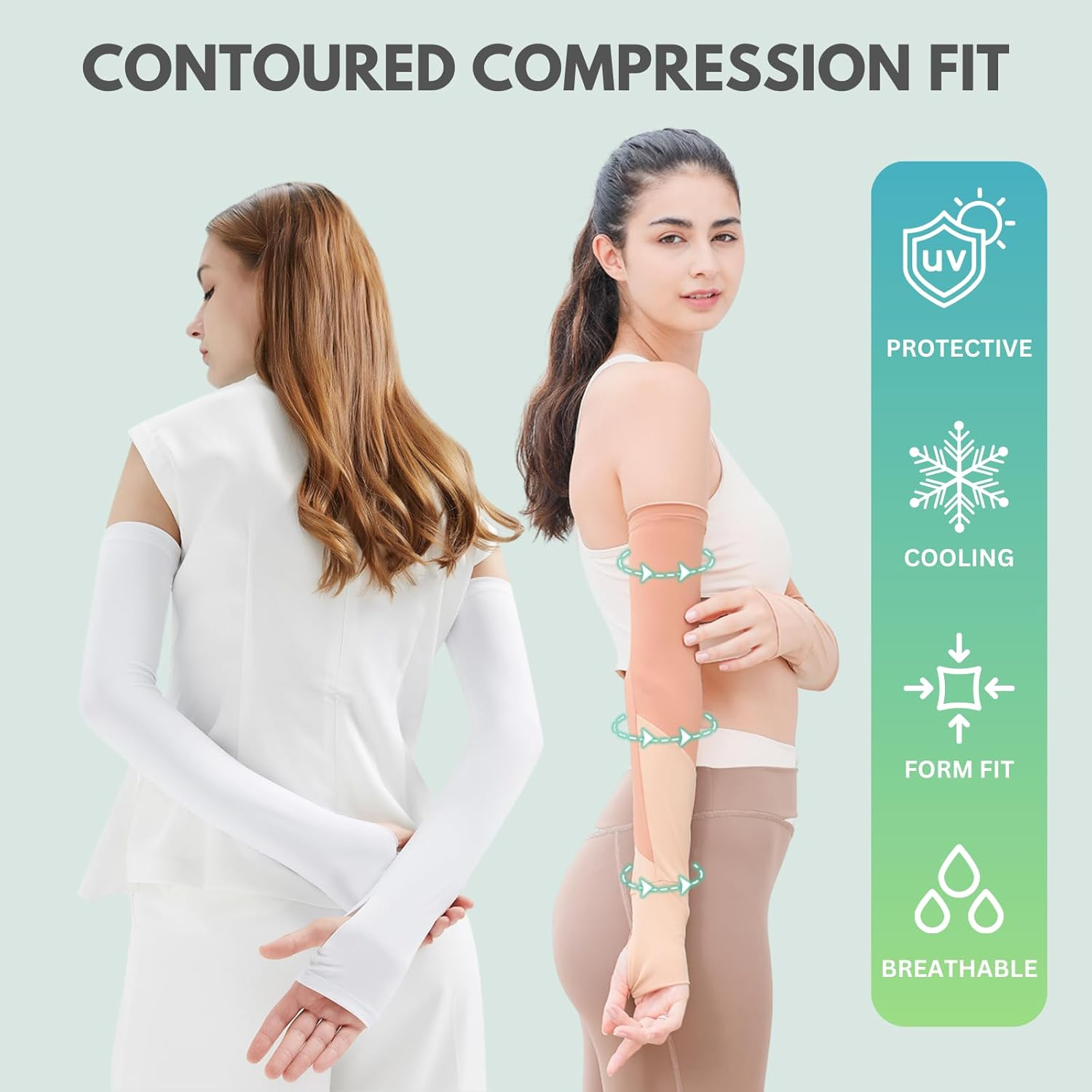 Women Arm Sleeves（2 Pairs） for Sun Protection UPF 50 &ndash; Cooling Compression Cover for Golf, Cycling, Running, Driving, UV Protection Sleeves for Volleyball, Sports & Outdoor Activities image number 2