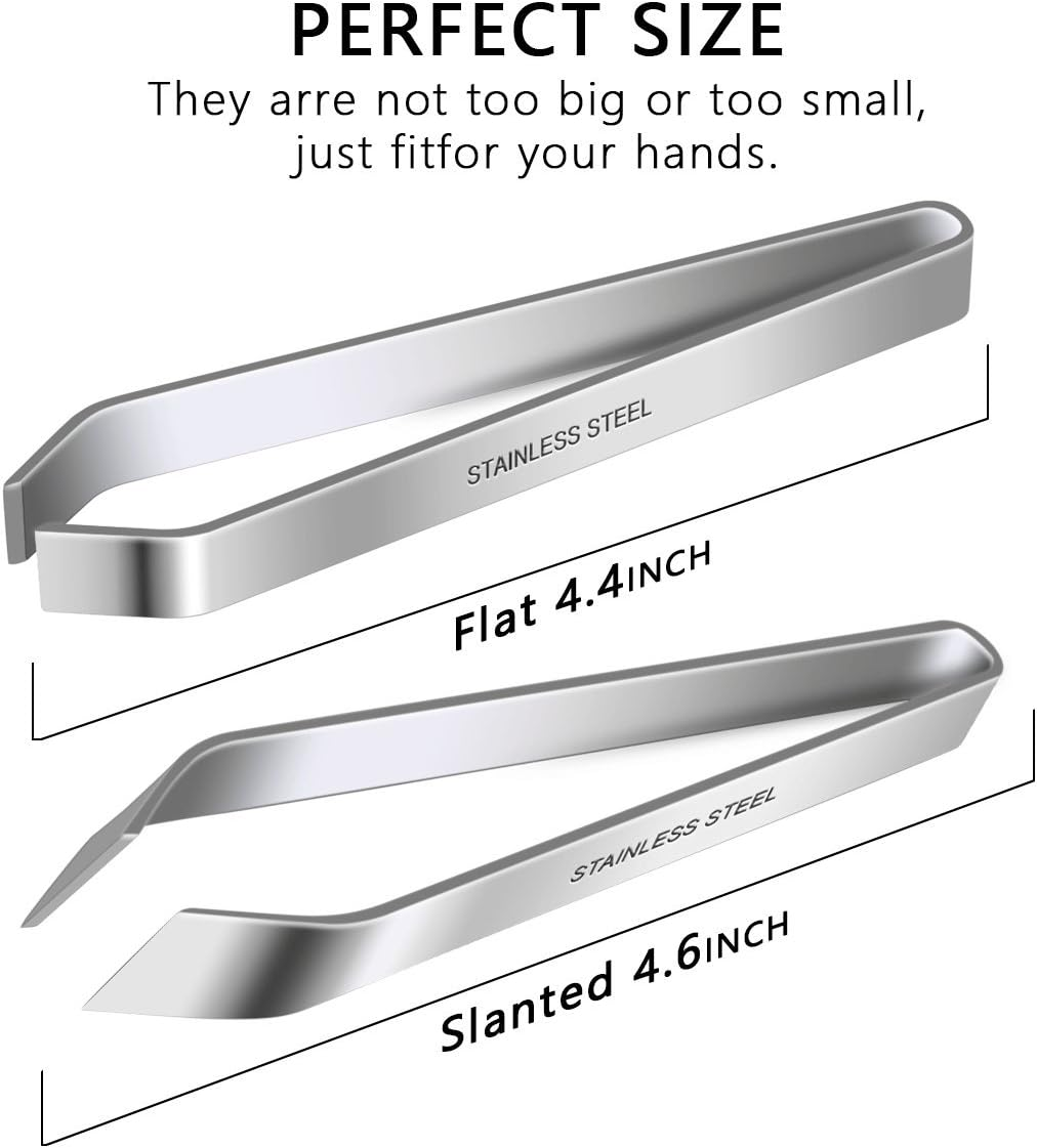2 Pieces Fish Bone Tweezers, Stainless Steel Flat and Slant Tweezers Pliers Remover Tool (4.6") image number 6