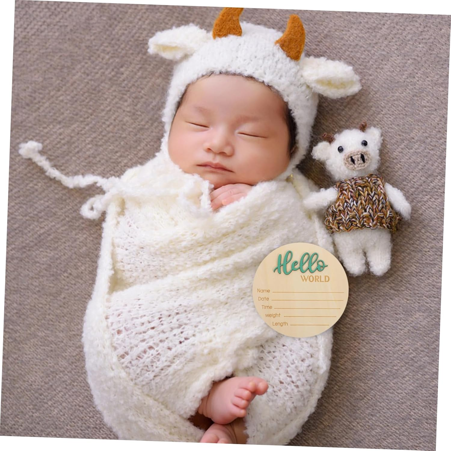 CLISPEED Wooden Baby Name Sign round Birth Announcement Sign for Newborns Newborn Photography Prop Infant Birth Announcement Plaque image number 5