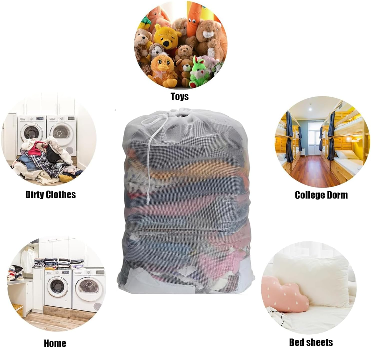 2 Pack Laundry Bags Mesh for Washing Machine, Durable Laundry Net Washing Bag 60 * 80Cm, Fine Mesh Drawstring Laundry Wash Bag Sack for Outdoor Travel, Camping