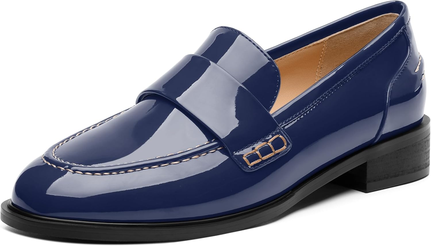 NUMALEO Women'S Loafers Penny Loafers & Slip-Ons Flats Closed round Toe Low Heel Shoes 1 Inch Patent Fashion Casual Shoes Comfortable Work Office Flats Dressy Shoes