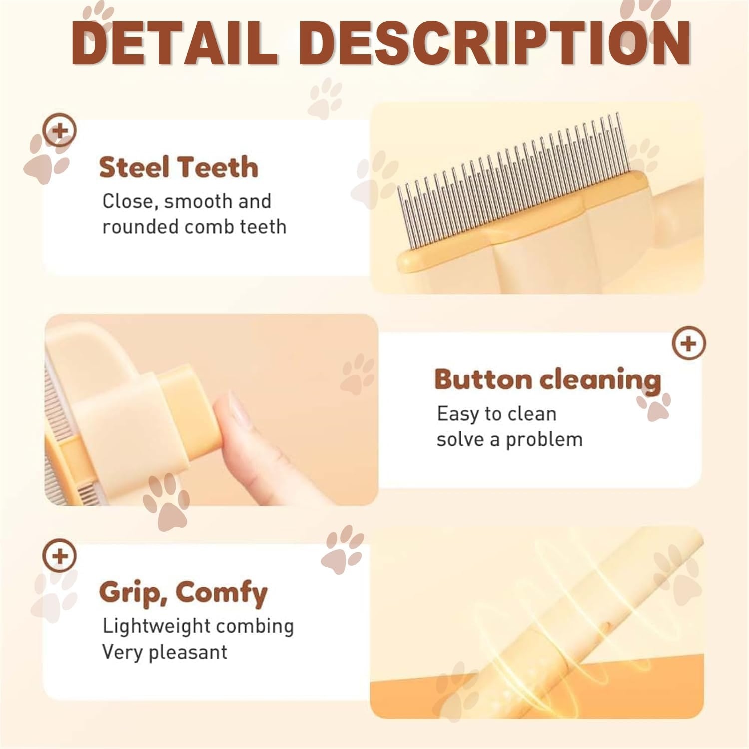IONPSHG Cat Comb Grooming Tool Self Cleaning Grooming Brush for Cats and Dogs Cat Hair Removal with Release Button Pet Flea Comb Removes Fur Relieves Pain for Massaging and Cleaning Shedding Pet Hair image number 3