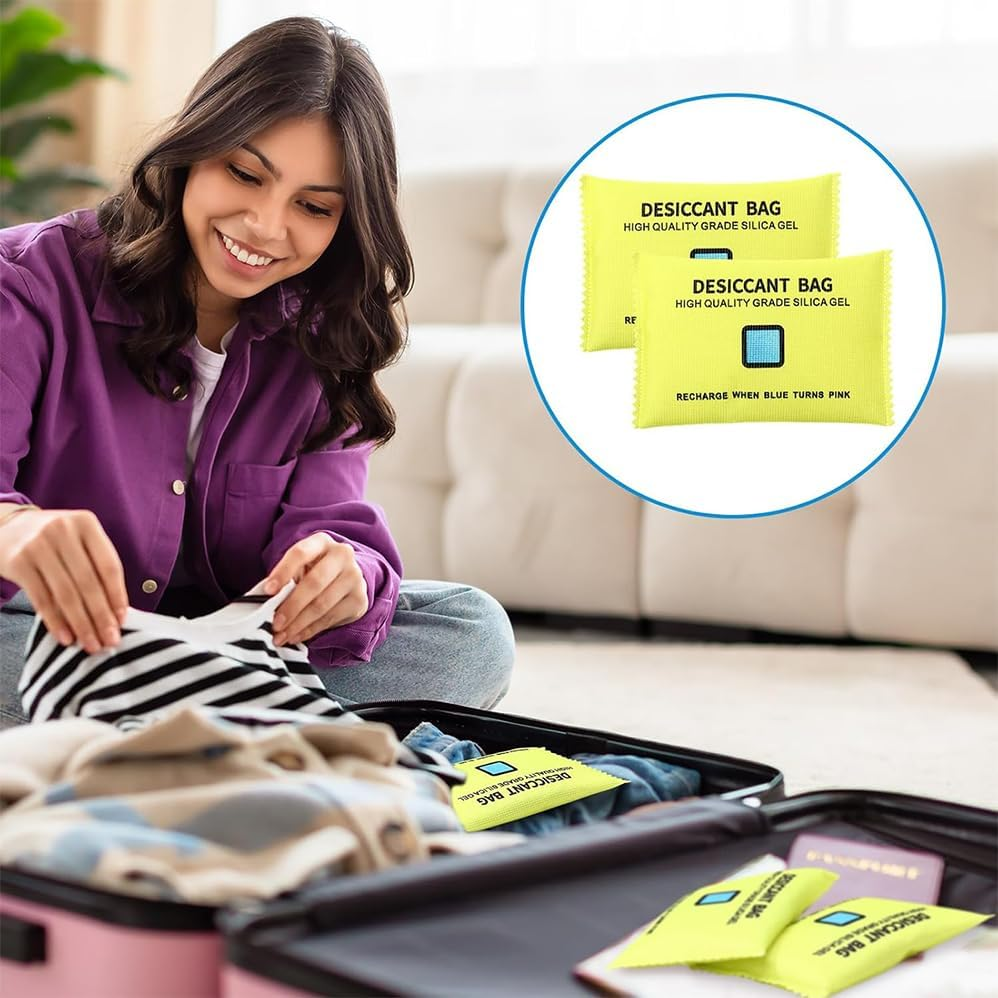 4 Packs 200G Silica Gel Desiccant Moisture Absorbing Bag for Storage Bin, Reusable, Eliminates Moisture in Humid Conditions,Purifying the Air and Removing Formaldehyde, Will Change Color image number 3