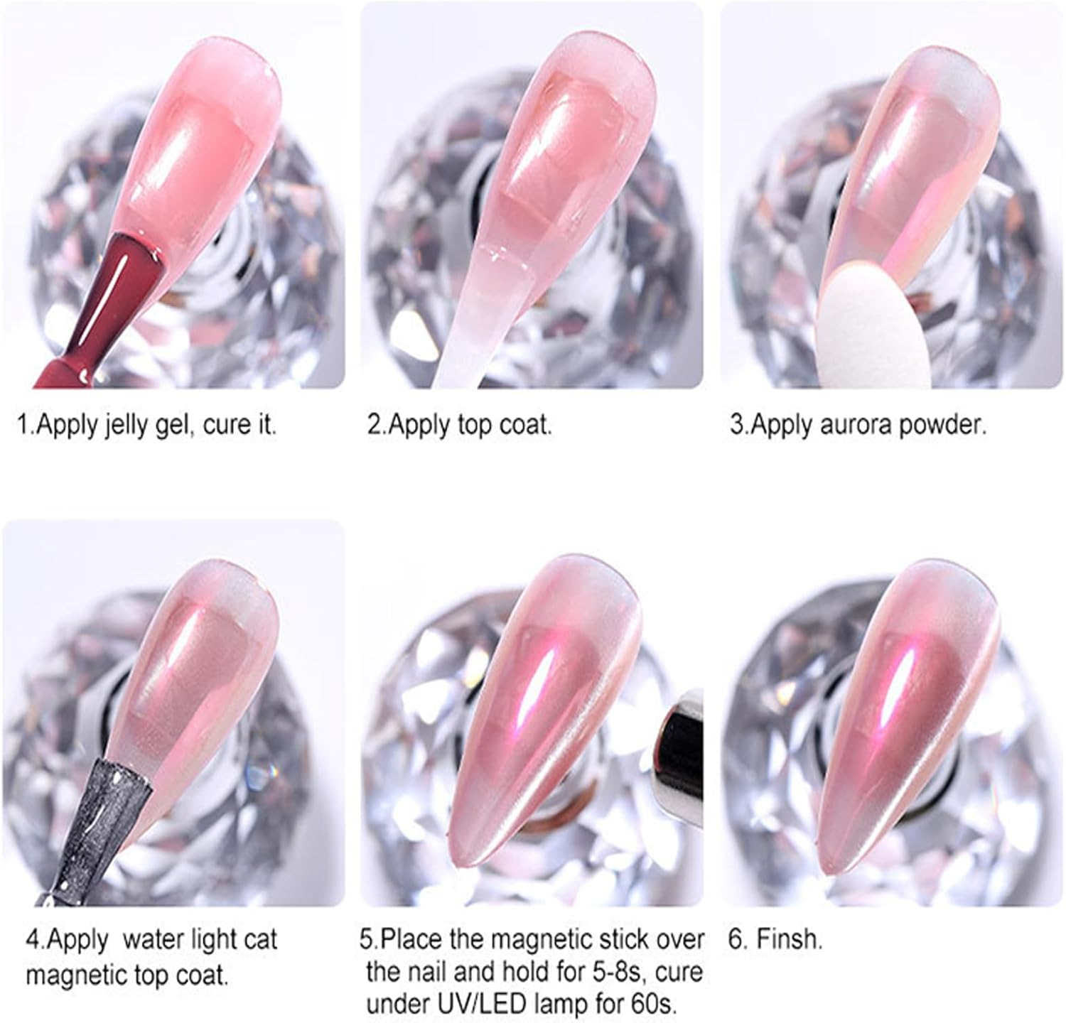 Water Light Magnetic Top Coat, Magnetic Gel Nail Polish, 2-In-1 Nai L Art Varnish, Safety Easy to Use, and Compatible, 7Ml for Home Manicure Wedding Bridal Holiday Women
