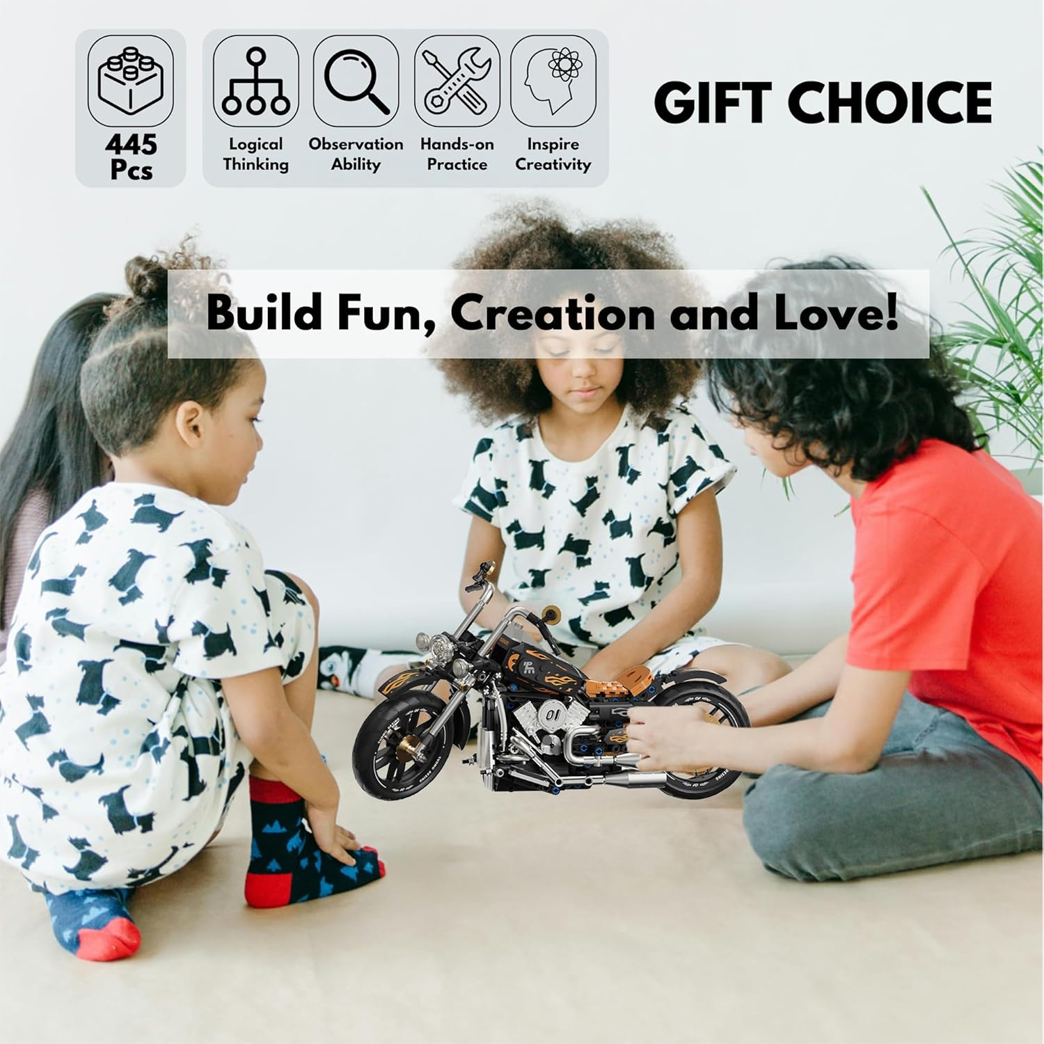 TAIKONLAB Vintage Motorcycle Building Block Toy Set, Collectable Heavy Motorcycle Building Block Model Kit, Gift for Kids and Adults (445 Pieces) image number 3