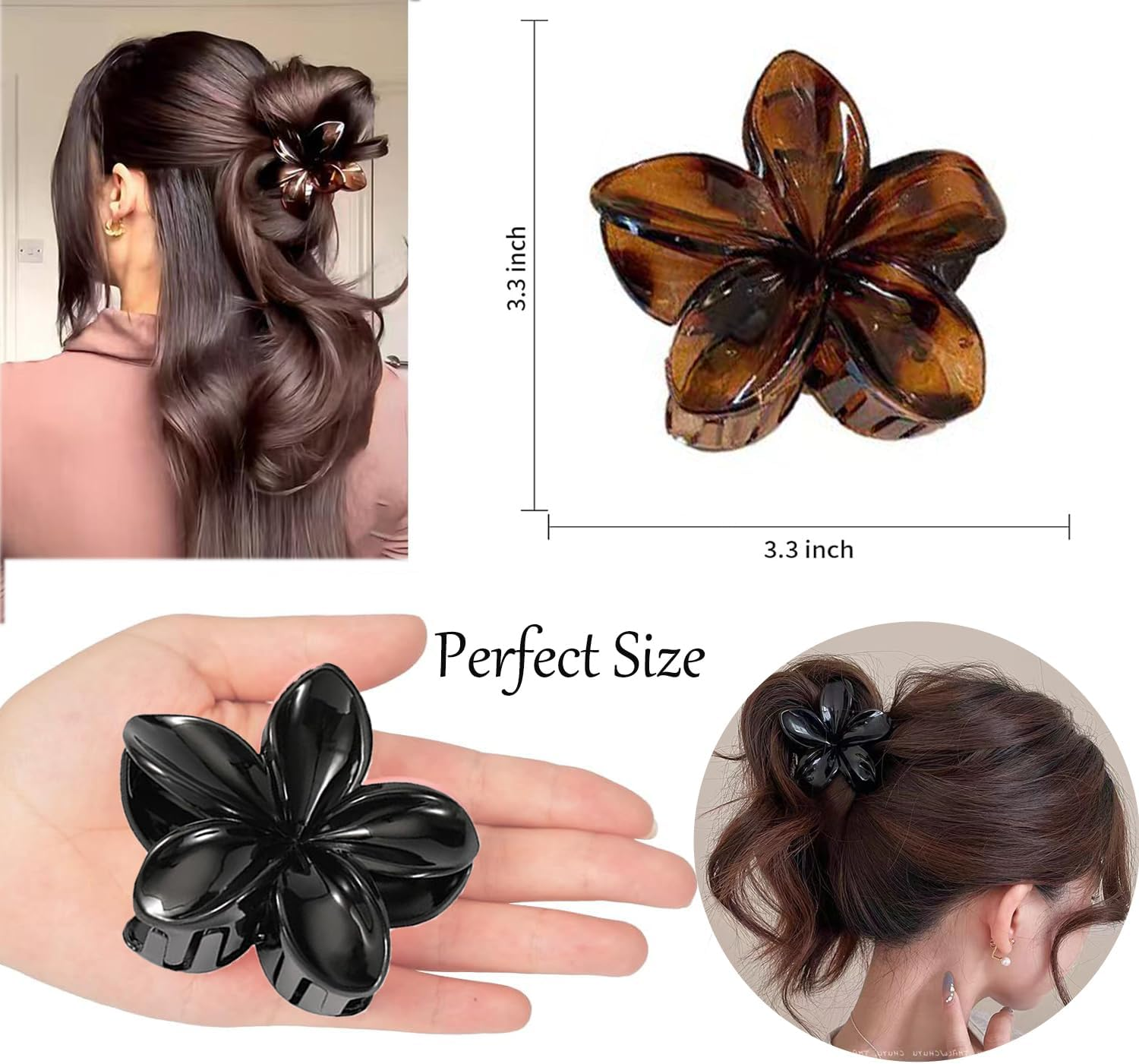 Hawaiian Flower Hair Claw Clamp Strong Hold for Thin Thick Curly Hair Women image number 3