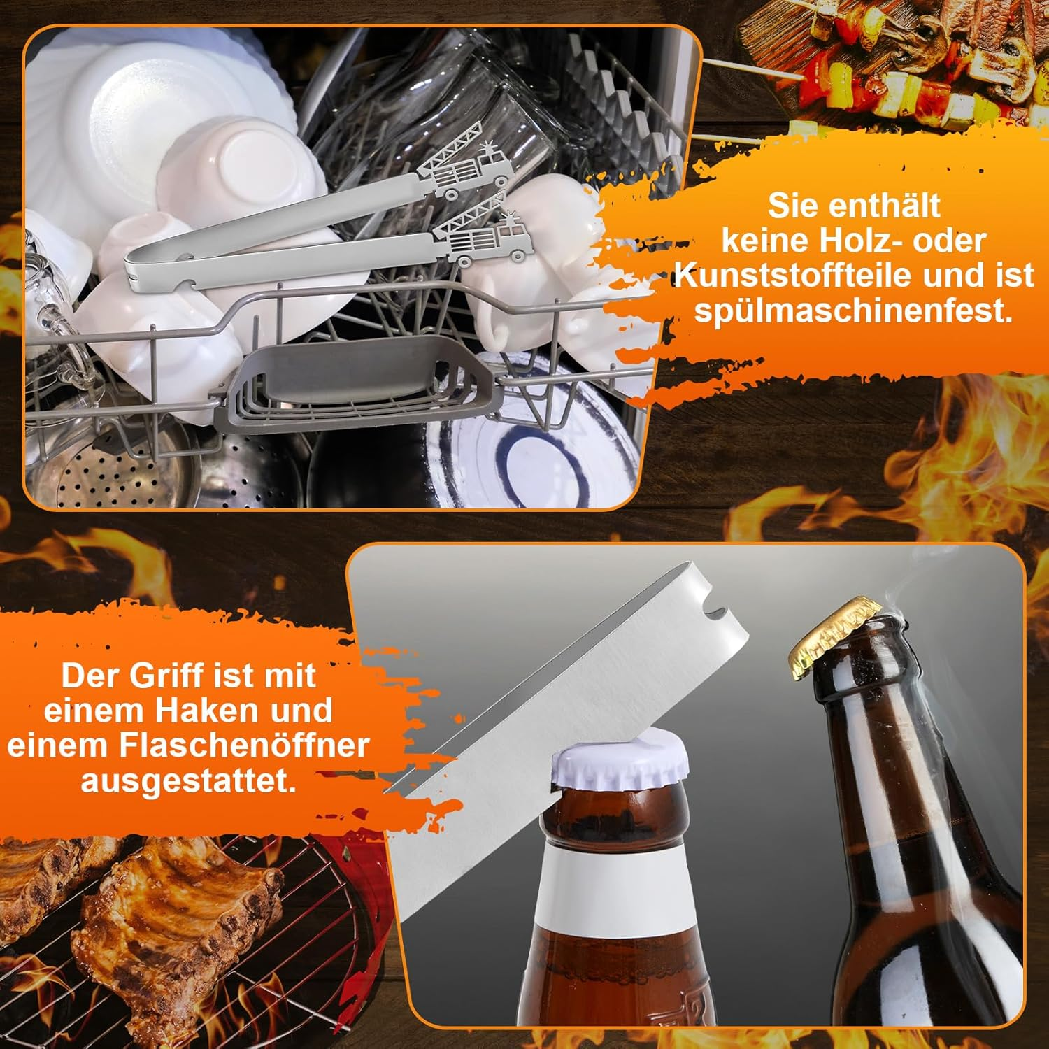 Geiserailie Barbecue Tongs Motif Fire Brigade Gifts Christmas Men'S Gift Personalised Stainless Steel Barbecue Tongs for Fireman Firefighter, Dishwasher Safe, Silver image number 1