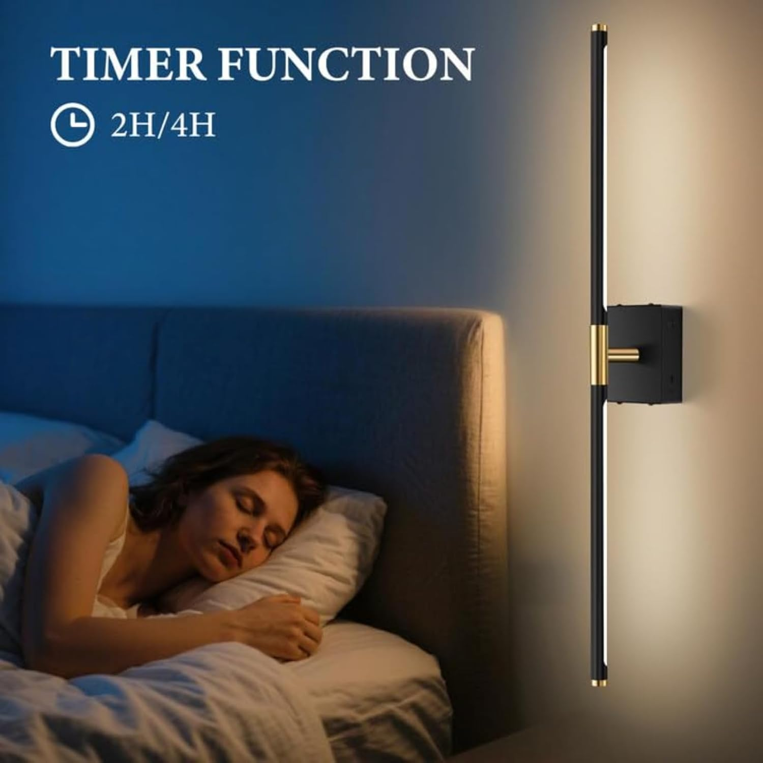 Battery Operated Wall Sconces with Remote Control,Wall Sconces Set of 2,3000K-6000K LED Wireless Wall Light for Bedroom, Hallway, Wall, 360&deg;Rotate,28.3 Inch, 2 Pack (Black)