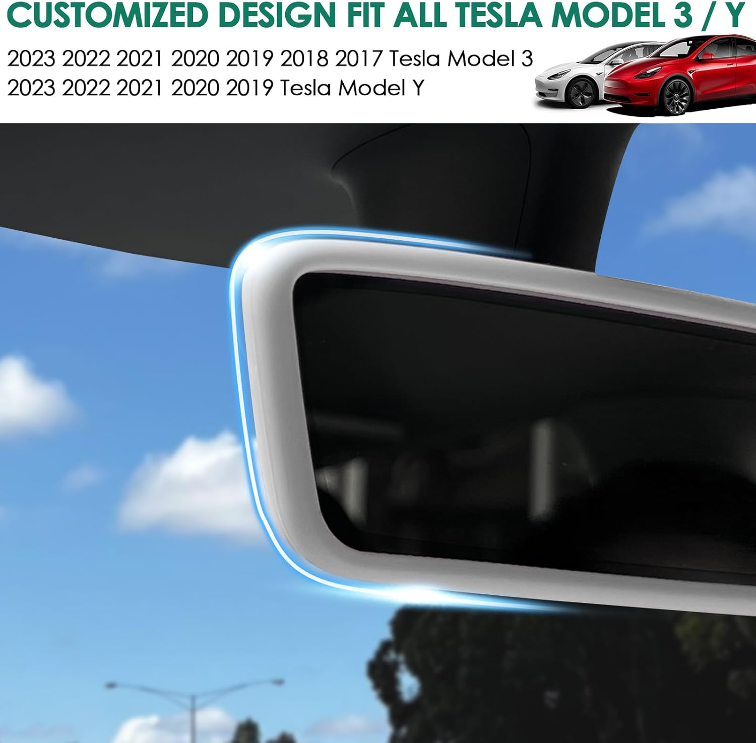 Rear View Mirror Protector Frame Compatible with Model 3 Y X S Semi 2014-2024 Interior Rearview Mirror Cover Accessories Silicone Decorations Center Console Decorate Protect for Gift (Grey) image number 1