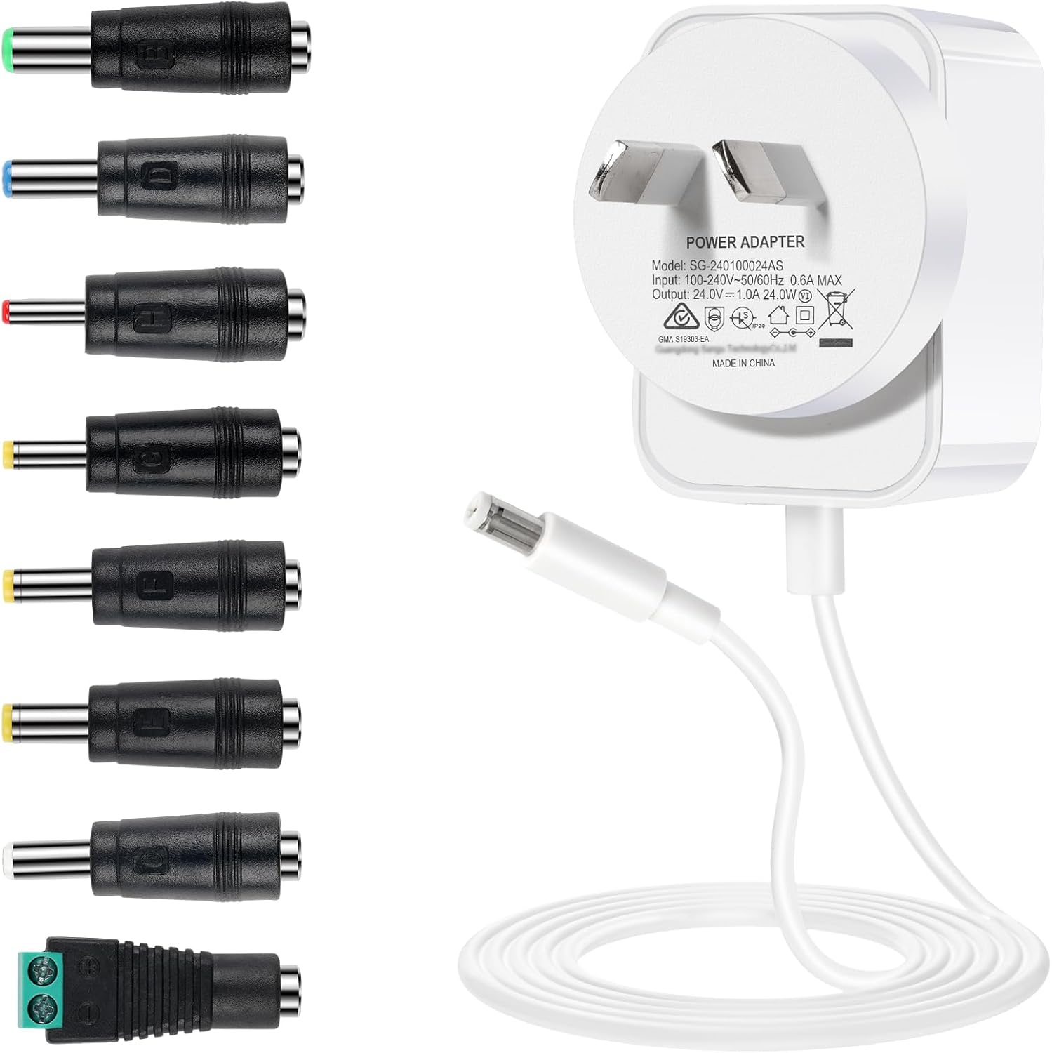 YOSHINE Power Supply Adapter &ndash; Universal 24V 1A AC to DC Adapter with 8 Adapter Plugs, SAA Listed Power Supply Converter Adapter for Diffuser Humidifier, LED Strip, Monitor, Router and More (1.5M) image number 3