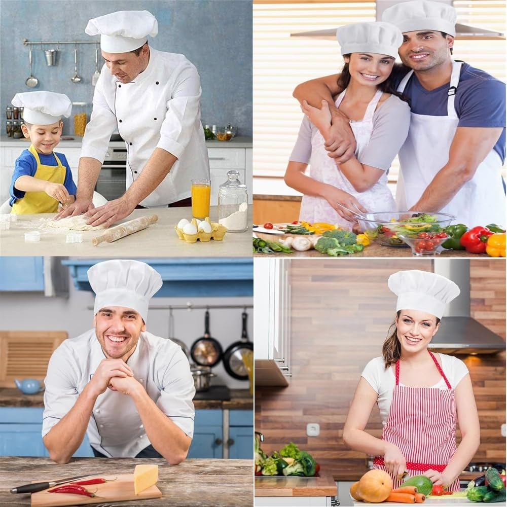 Goxfaca 2 Pcs Chef Hat, Adult Elastic Cooking Chef Cap, Adjustable DIY Bakery Hats, White Kitchen Catering Baker Caps, Bakers Hat for Cooking, Baking, Pizza Part image number 3