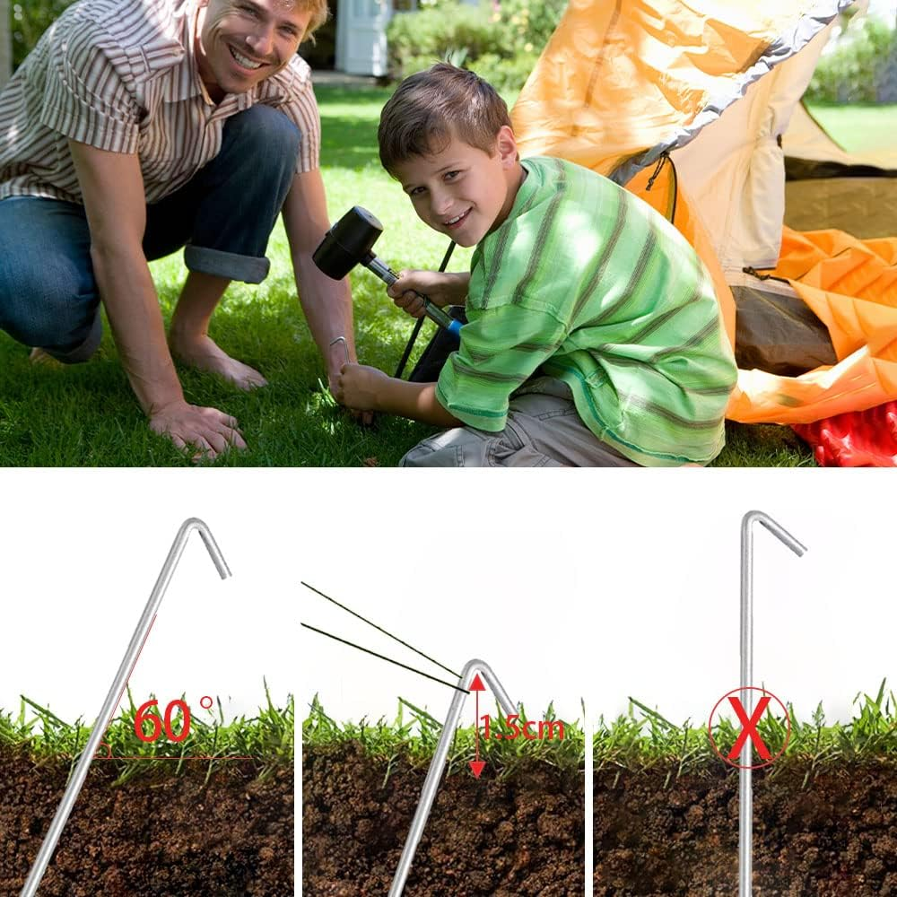Tent Pegs 10Pcs 18Cm Metal Heavy Duty Tent Hooks Camping Pegs Steel Tent Ground Pegs for Tarpaulin Football Net Marquees Hiking Traveling Beach and Outdoor image number 6