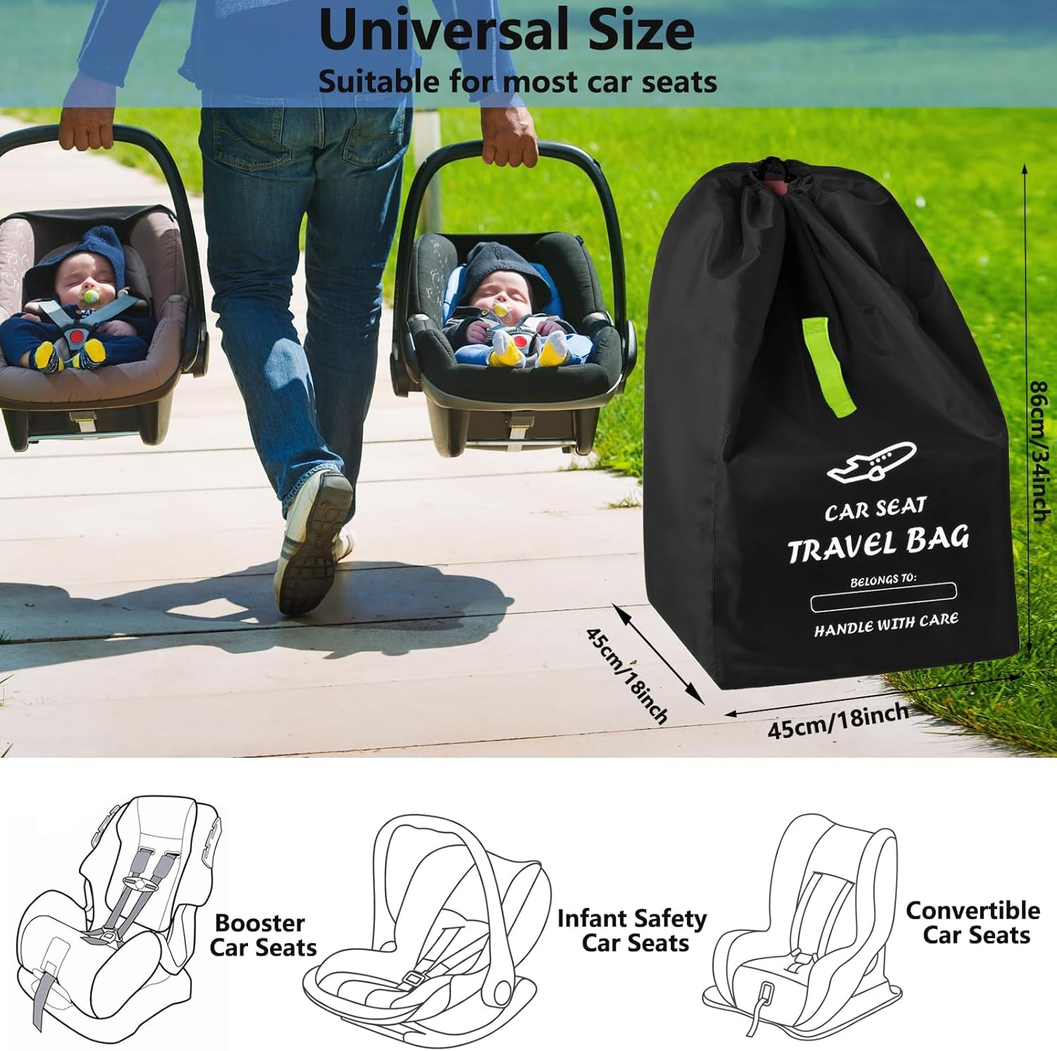 Bestbless Stroller Travel Bag, Portable Pram Bag for Airplane, Car Seat Travel Bag, Large Pushchair Cover with Shoulder Strap, Waterproof Gate Check Bag for Infant Strollers (L) image number 4