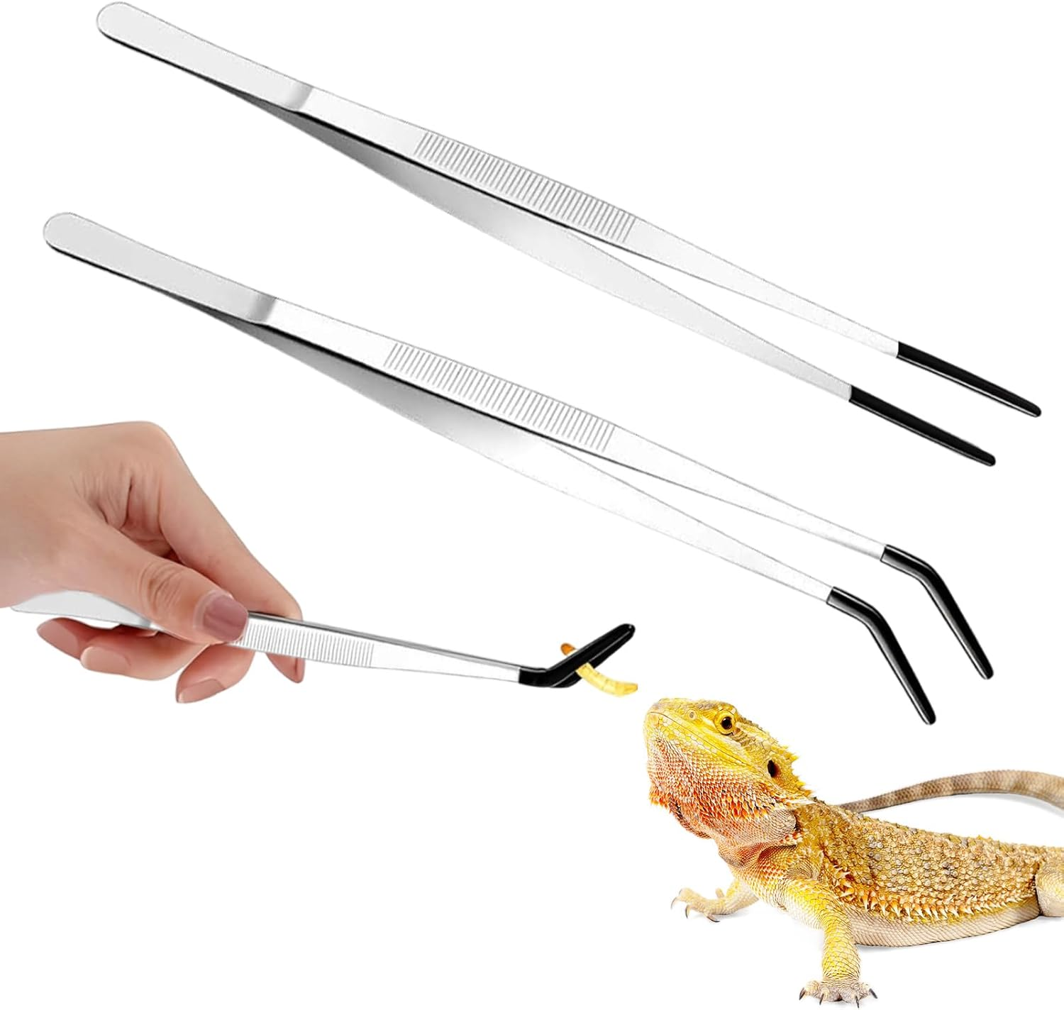 2 Pcs Long Handle Aquarium Tweezers, Stainless Steel Tweezer, Reptile Accessories, Serving Tongs, Reptile Feeding Tongs with Rubber for Lizard, Gecko, Ideal for Fish Tank Plant Aquascape image number 4