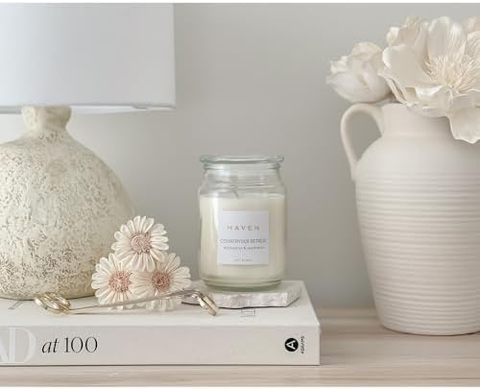 Haven Eucalyptus & Spearmint Scented Candle in Glass Jar - Clean-Burning Soy Wax Blend with Natural Cotton Wick - Long-Lasting Aromatherapy Candle for Home Decor & Fragrance image number 6