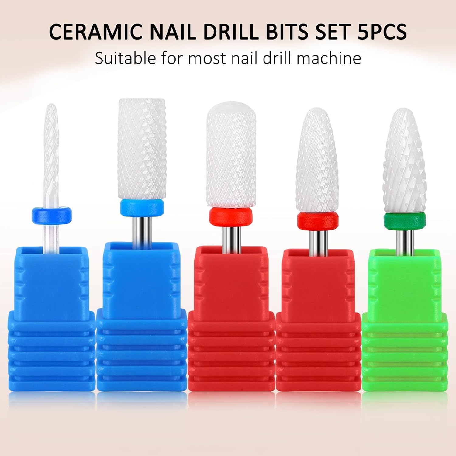 RIBHNXHI Professional Ceramic Nail Drill Bits Set 5Pcs for Manicure Pedicure Acrylic Nail Filing Cuticle Care and Gel Nail Polishing image number 2