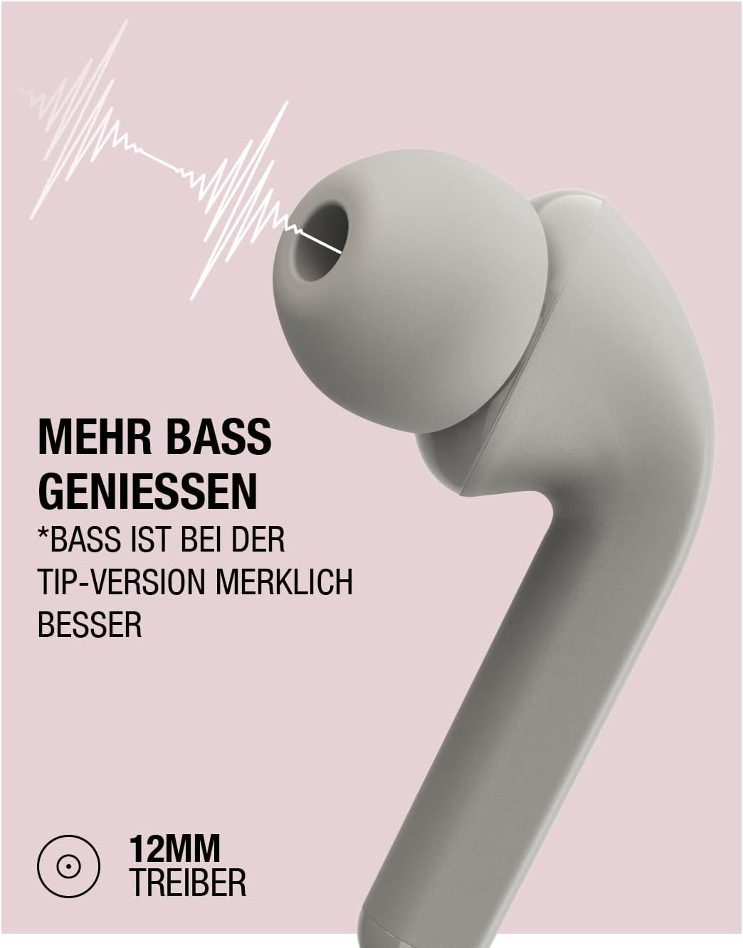 Fresh 'N Rebel True Wireless Earbuds with 24 Hours Playtime, Touch Control and Voice Assistant (Twins 1 Tip, Smokey Pink)