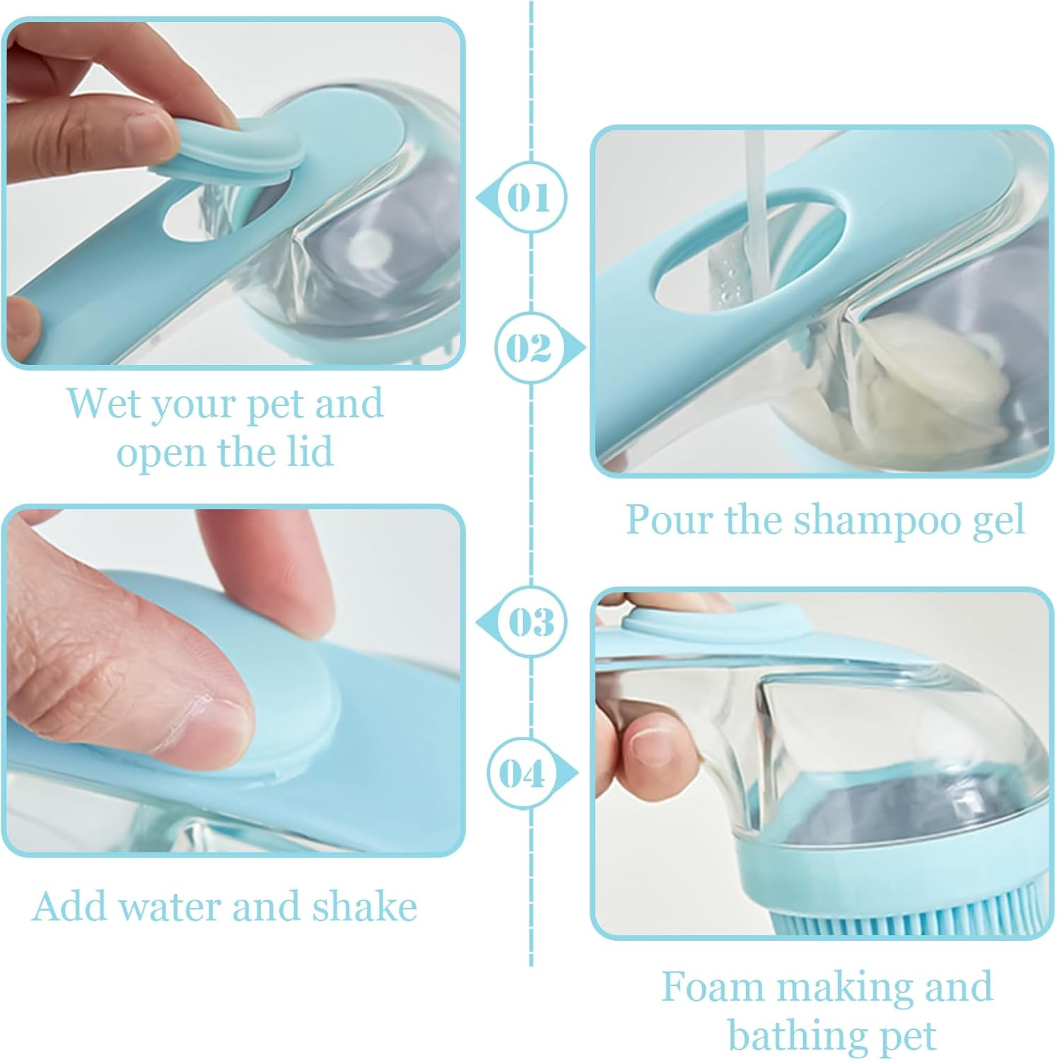 3Pcs Dog Bath Brush, Dog Scrubber for Bath, Shampoo Brush Bubble Maker, Dog Paw Washer, Grooming Massage Brush with Adjustable Ring Handle, Dog Accessories for Short & Long Hair -Blue