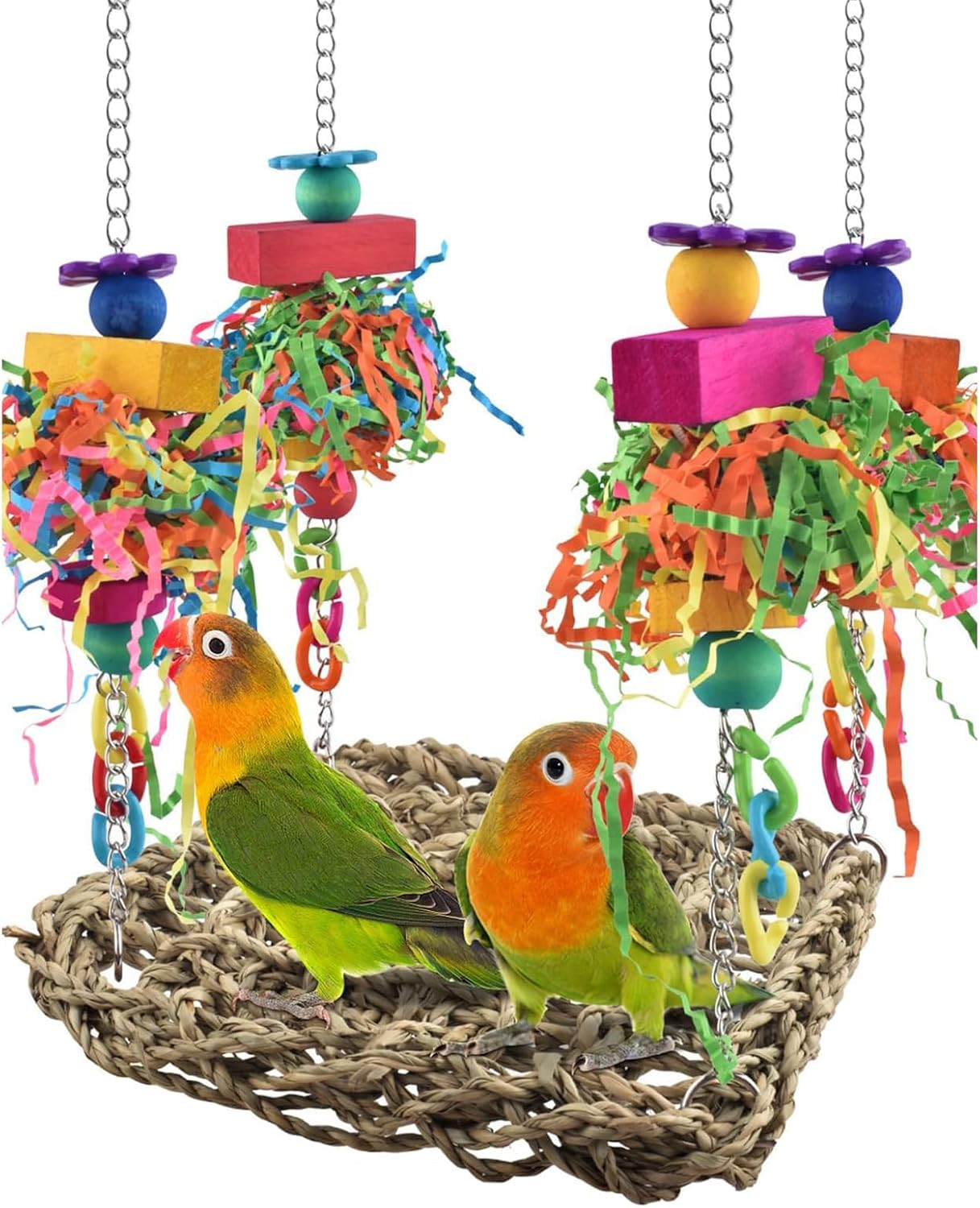 Cozioz Bird Grass Swing Mat &ndash; Parrot Climbing Hammock with Colorful Toys, Perfect for Conures, Parakeets, Cockatiels, Sun Conures, Lovebirds, Budgies, and Small Birds image number 3