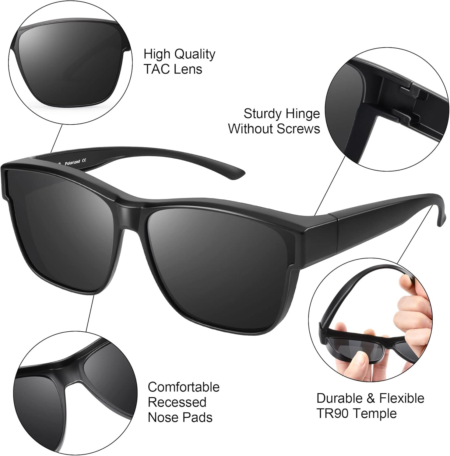 Sunglasses Fit over Glasses, Polarized 100% UV Protection Wrap-Around Sunglasses for Men & Women Driving - A02 Matte Beige Tortoise Frame/Grey Lens image number 4