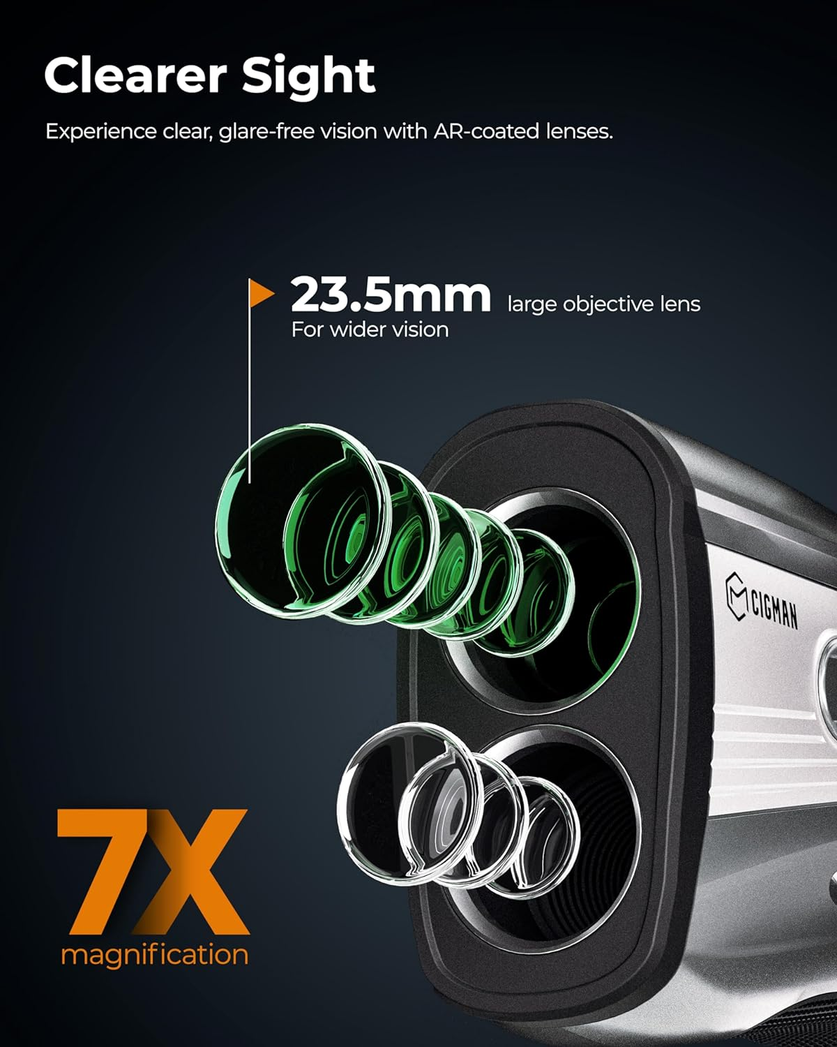 Golf Laser Rangefinder with Slope Switch, CIGMAN 1200 Yards Rechargeable Golf Range Finder Magnetic, Continuous Scan for Hunt, High-Precision LCD/OLED Screen Flag Pole Lock Vibration,7X Magnification