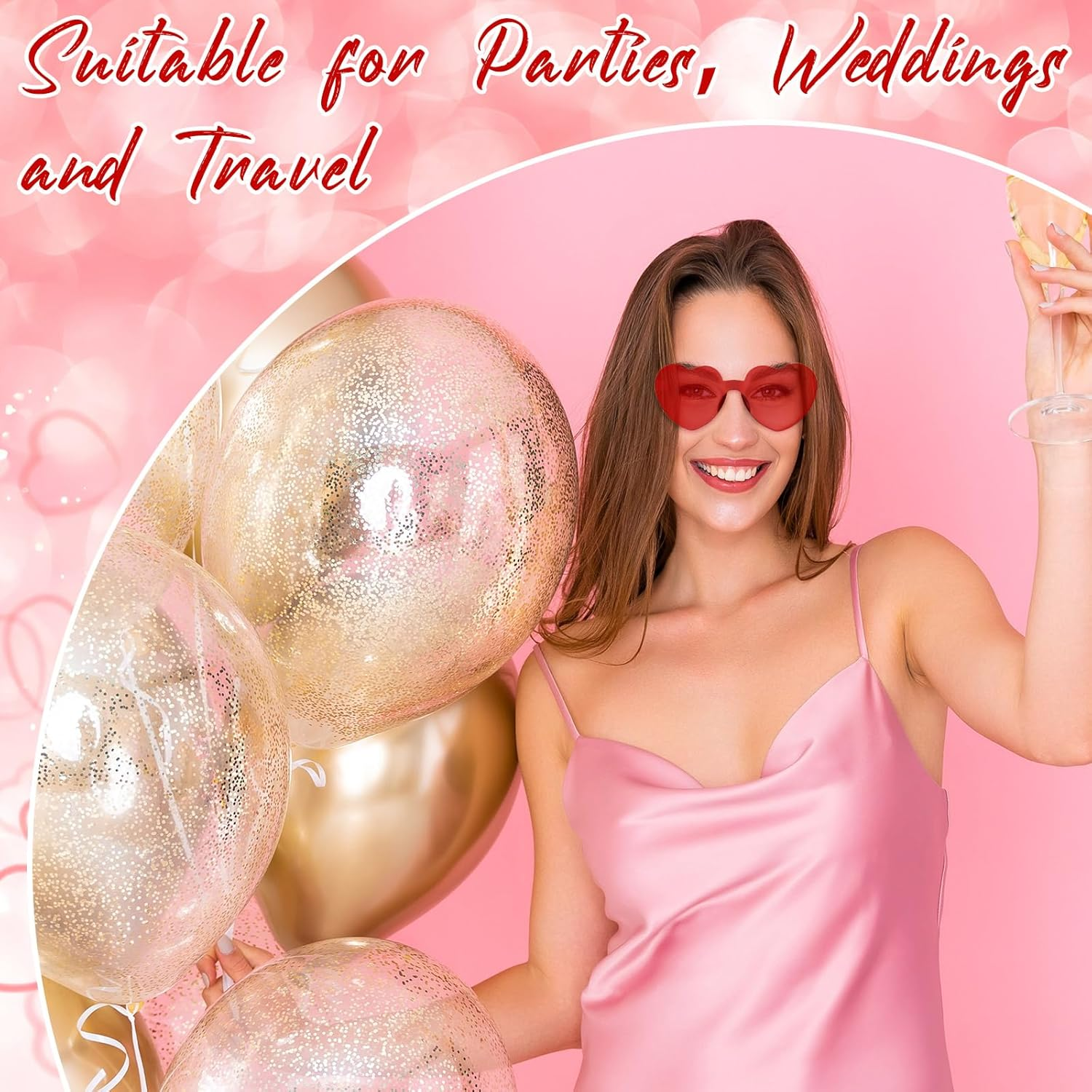 BOUBONI 14 Pack Heart Shaped Sunglasses for Women Rimless Heart Glasses Bulk Mardi Gras Candy Color Sunglasses for Party - Red image number 4