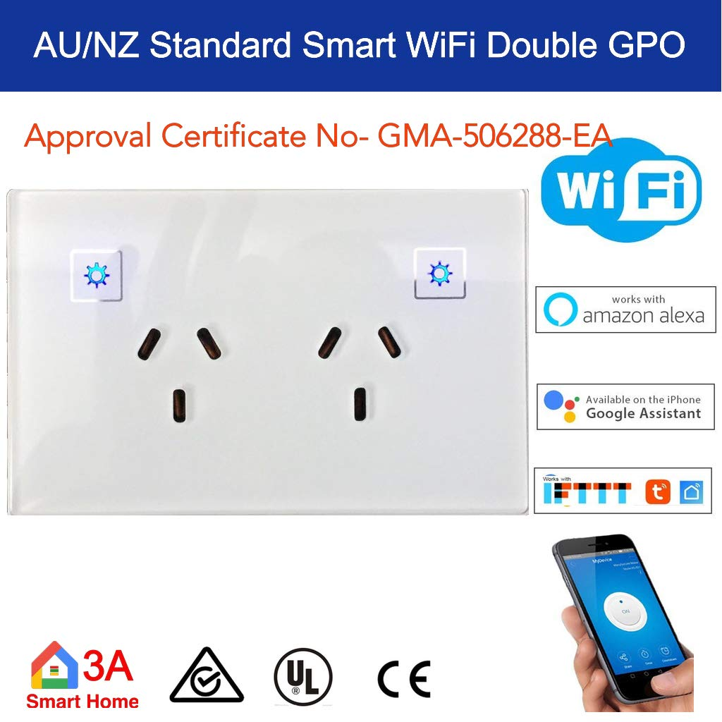 3A Wifi Smart Double Power Point Outlet Socket Plug for Alexa, Google Home Voice Control and Home Automation image number 2