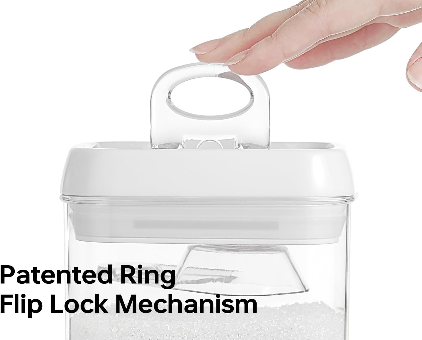 Felli Flip Tite Food Storage Container with Lid Air Tight 5&rdquo; LARGE-M Lock Top Stackable Acrylic Canister Set for the Kitchen Pantry Clear Jar Organizing Sugar Flour Powder Protein Organizer (1.8 Qt) image number 7