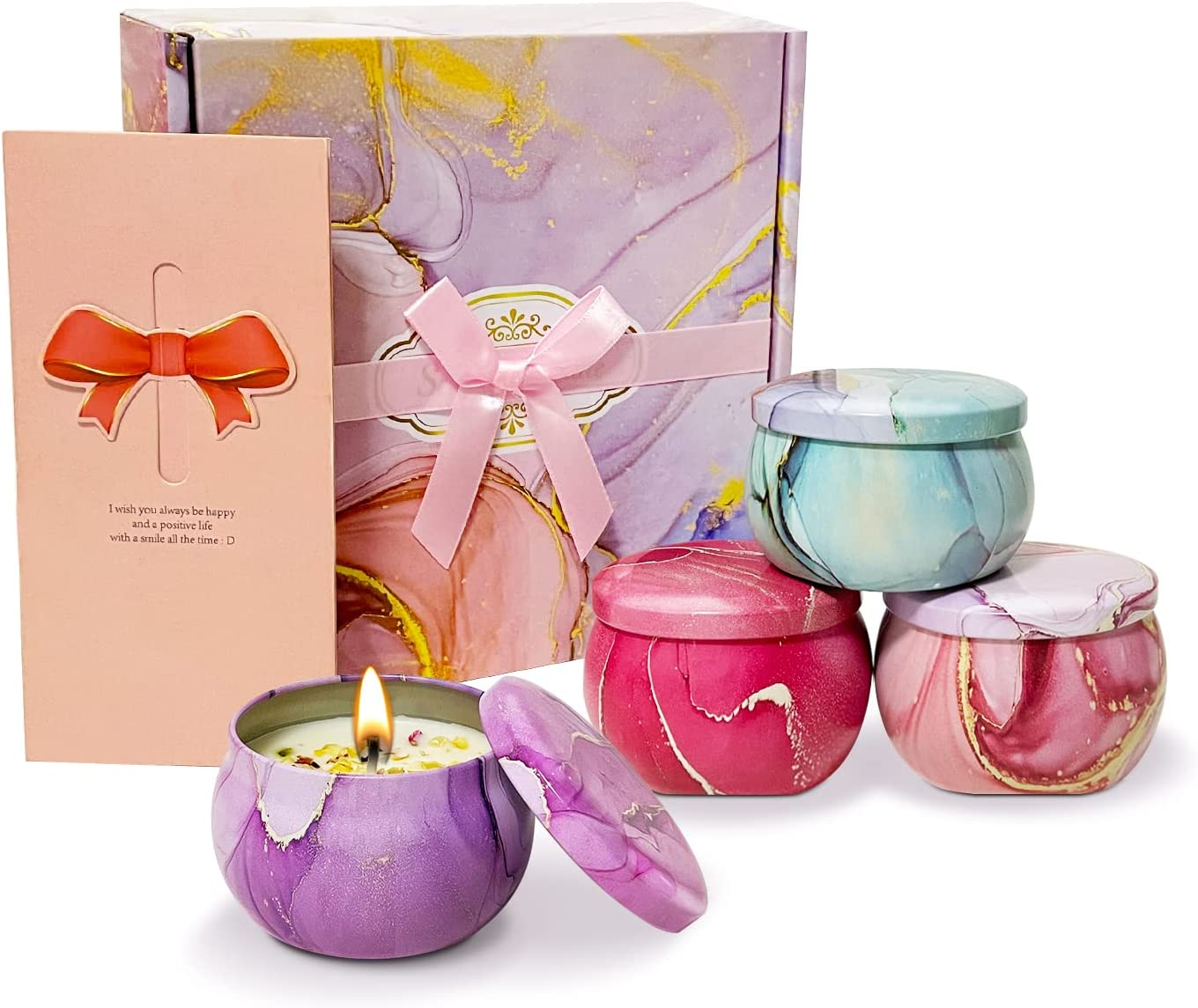 NUFECARG Scented Candles Gifts Set for Women, 120G Soy Wax Portable Travel & Home Tin Jar Candles, Strong Fragrance Aromatherapy Candles with Essential Oils for Bath, Yoga, Pack of 4 image number 6