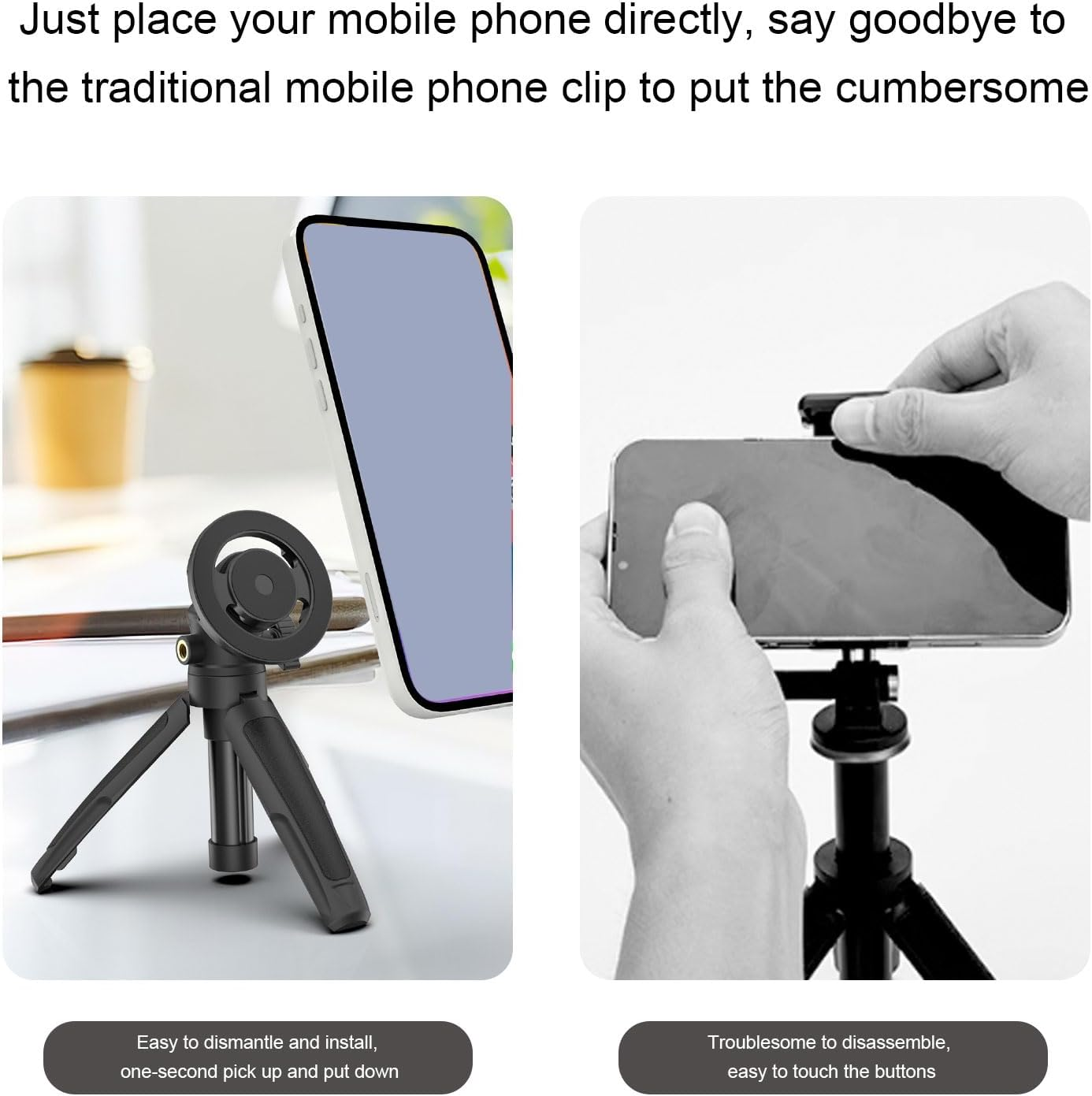 Magnetic Phone Tripod Mount Adapter with Metal Circle, Magnetic Phone Holder with 1/4In Screw Hole, for Tripod, Selfie Stick, Ballheads, for Video Recording image number 2