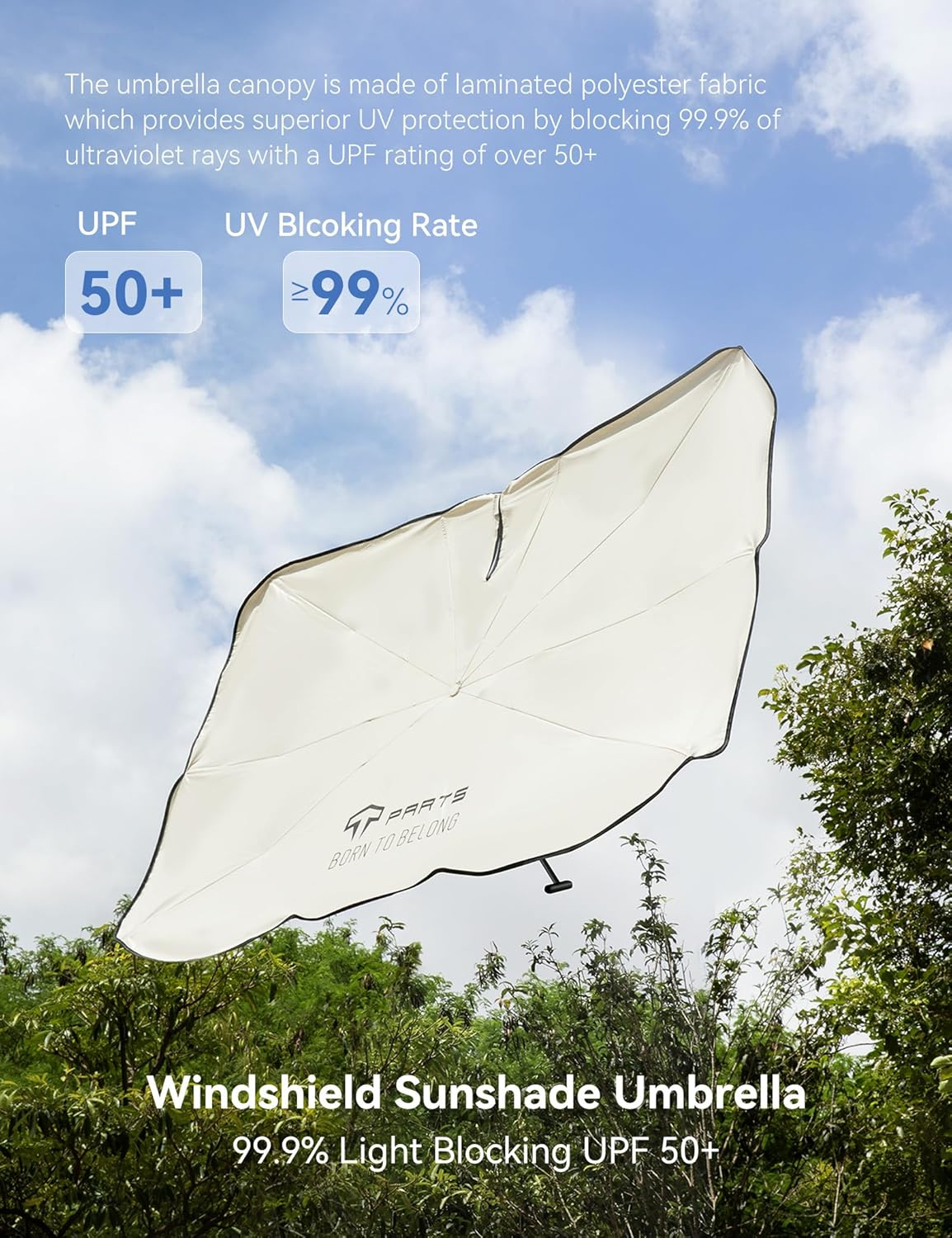 TPARTS Windshield Sunshade Umbrella for Tesla Model 3/Y/S/X, Foldable UV Ray Reflector with Fiberglass Ribs & 360&deg;Rotation Bendable Handle image number 5