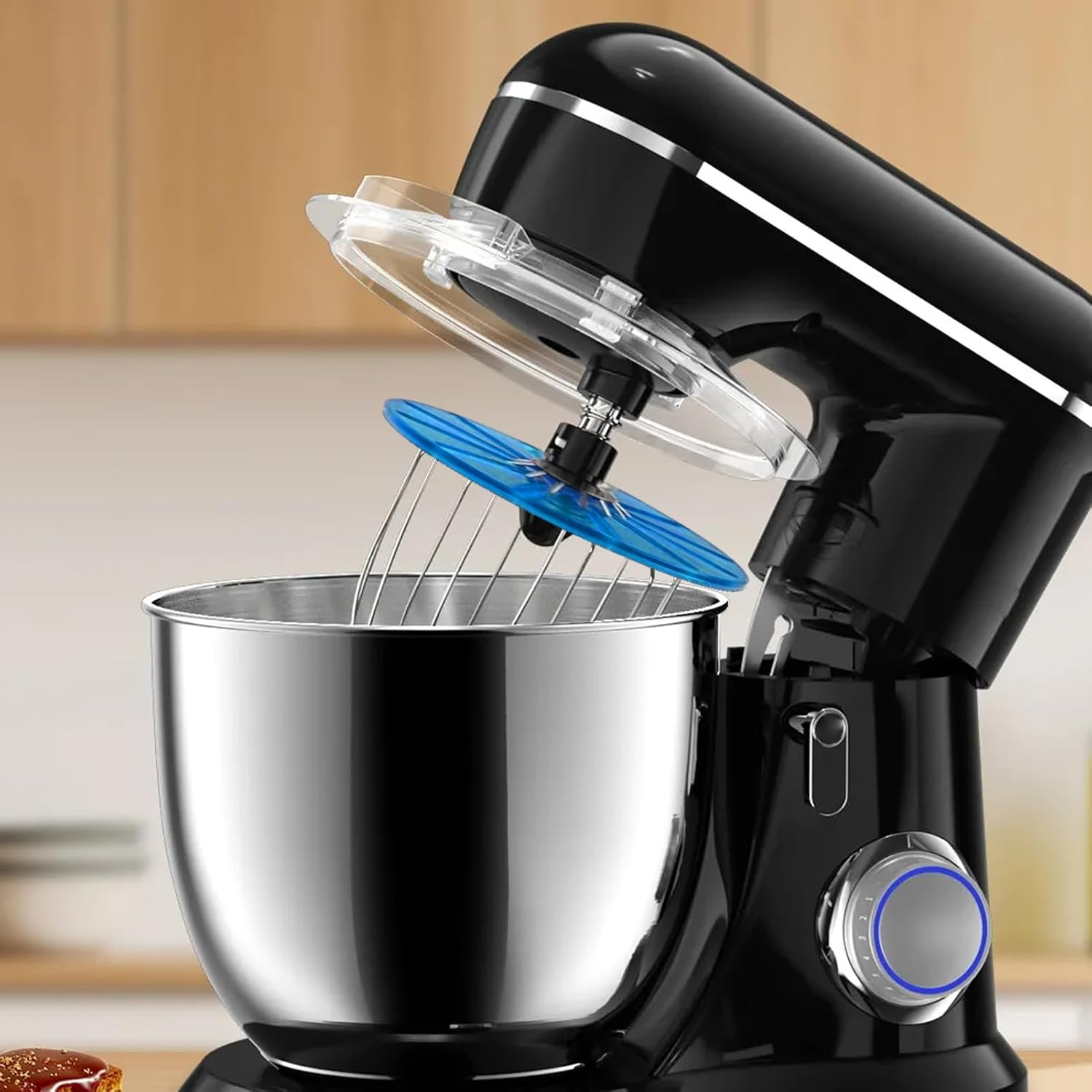 Round Stand Mixer Wiper, Anti-Splatter Baffle for 6-Wire Whisks, Bowl Wiper Attachment for Easy Cleaning, Multi-Purpose Kitchen Tool Splatter Guard, Wear-Resistant Kitchen Gadget - Blue image number 6