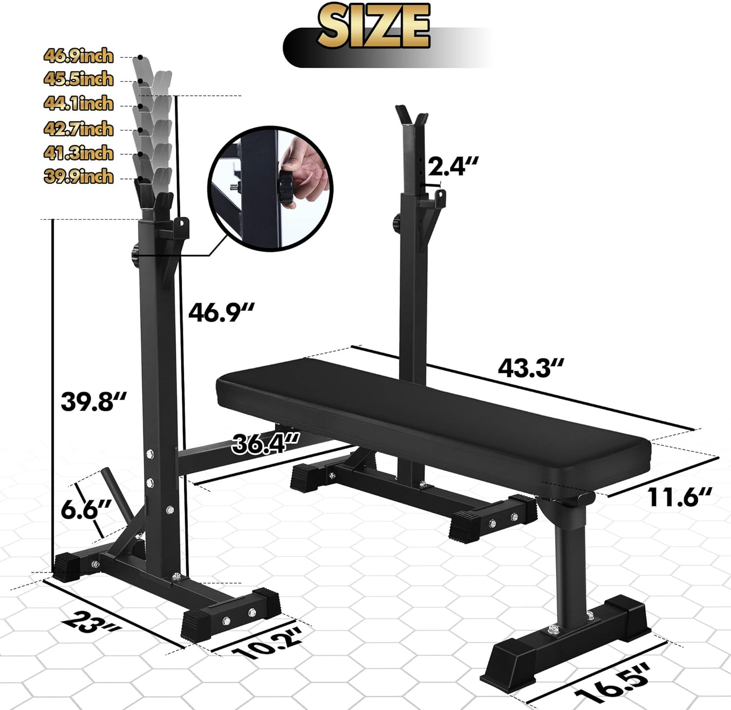 Bench Press, CANPA Olympic Weight Bench with Squat Rack Workout Bench Adjustable Barbell Rack Stand Strength Training Home Gym Multi-Function image number 4