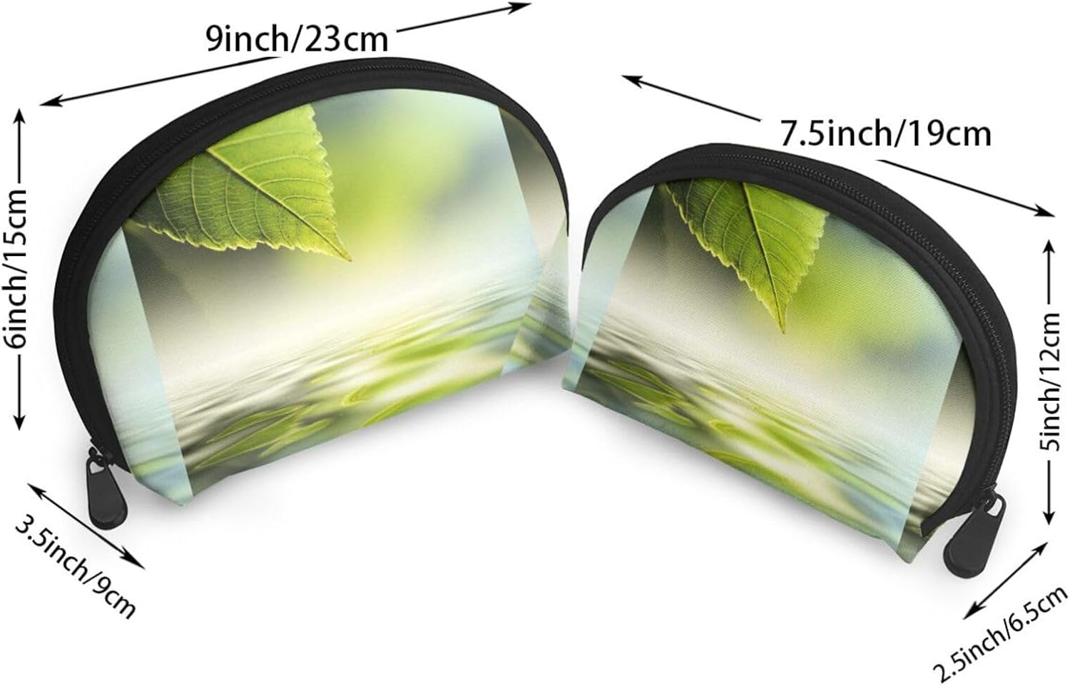 Cozimangoe Coin Pouch Makeup Bags Set, 2 Piece Shell Shape Cosmetic Bag with Pockets for Daily Travel Handbag Lipstick Keys Toiletry, Personalized Green Leaf Reflecting in River Water