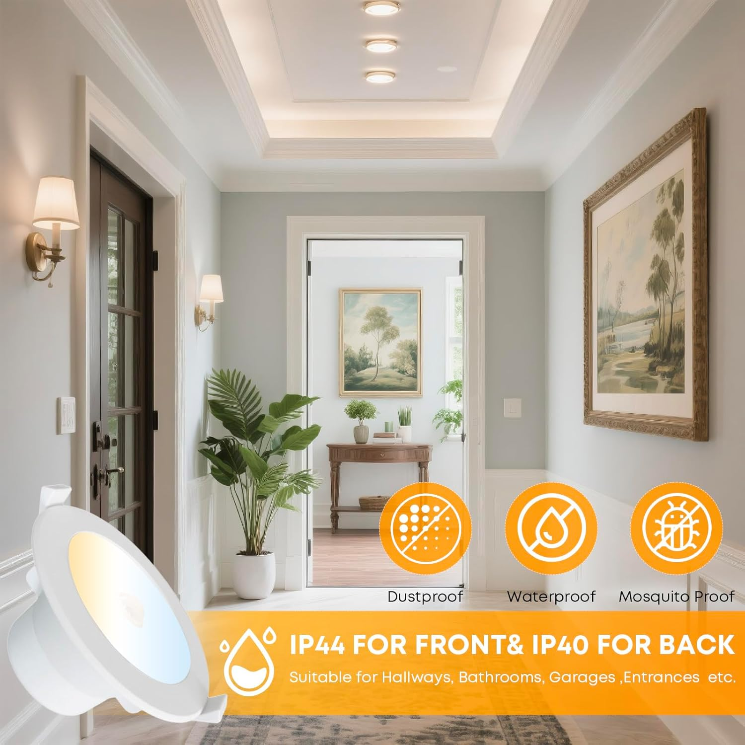 LED Motion Sensor Ceiling Light, 9W IP44 Waterproof Downlight with Tri-Color Switch (3000K/4000K/5700K), Auto Motion Activation Day & Night for Storage Room, Basement, Garage, Hallway，Etc (1) image number 1