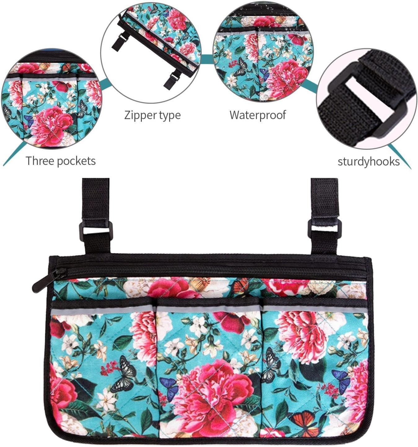 Printed Wheelchair Bags to Hang on Side-Walker Bags and Pouches-Pouch for Walkers for Seniors-Bag for Walkers for Seniors with Pockets-Wheelchair Side Bags for the Armrest-Wheelchair Accessories Bags image number 5