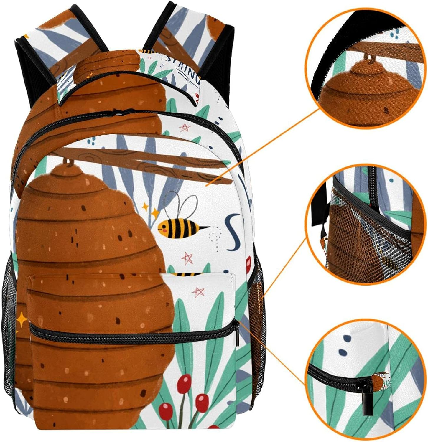 Bees Honey Spring Is Coming Season Backpack Students Shoulder Bags Travel Bag College School Tote Backpacks image number 3