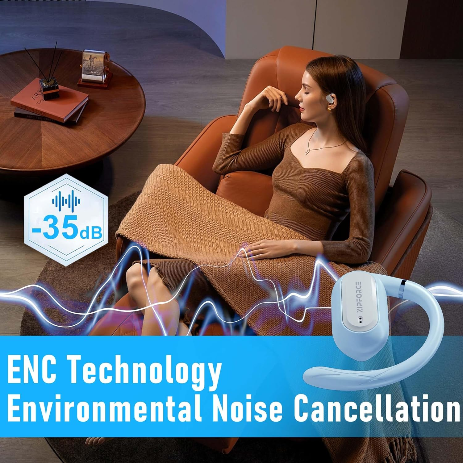 ZIPFORCE True Wireless Earbuds, Open-Ear Bluetooth 5.4 Headphones 4-Mics ENC Clear Call, Bluetooth Earbuds Touch Control 40 Playtime, IPX6 Waterproof TWS, Light-Weight Earphones - Blue image number 3