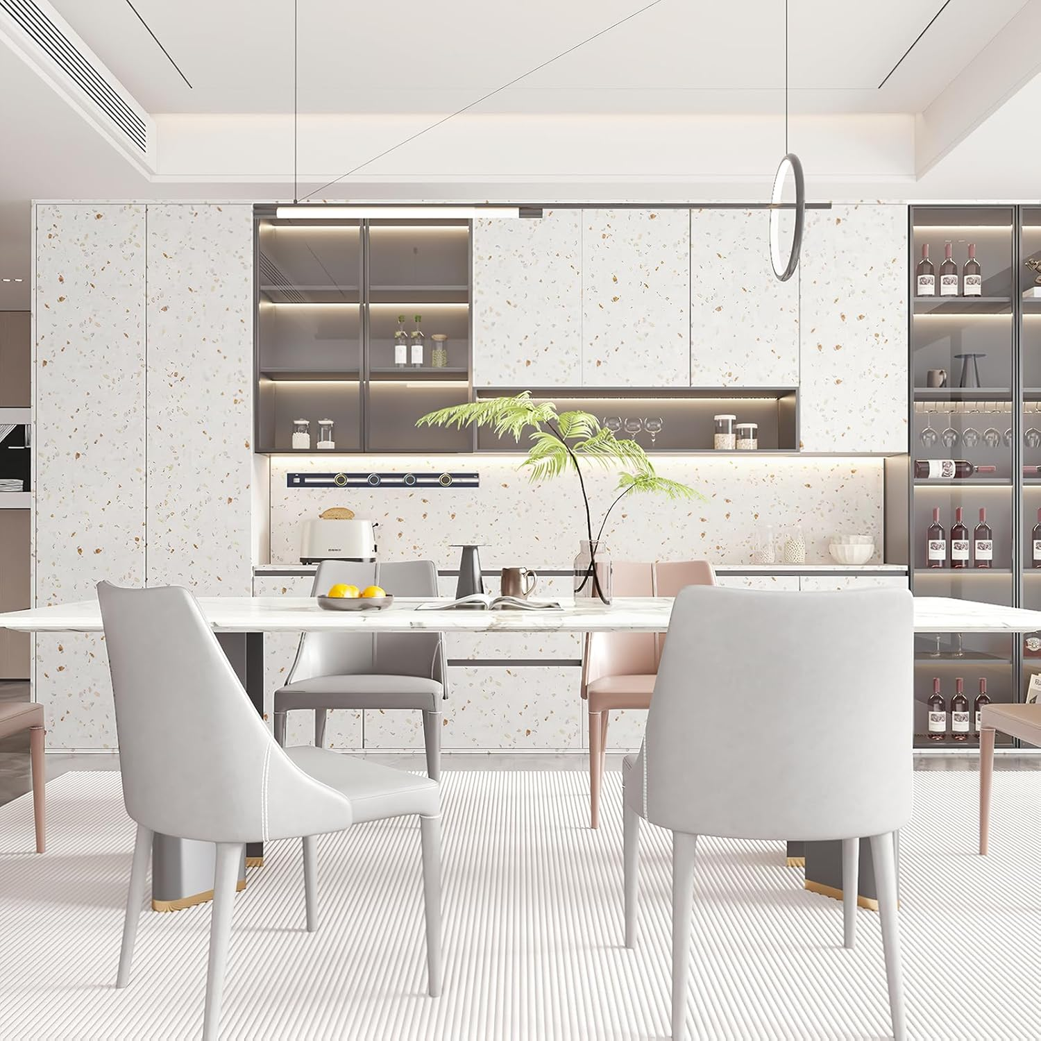 IDEALROOM 40Cmx9M Cream Terrazzo Wallpaper Peel and Stick Faux Marble Textured Contact Paper 3D Sticky Thickened Waterproof Wall Covering Granite Look Sticker Paper Roll for Floor Countertop Kitchen