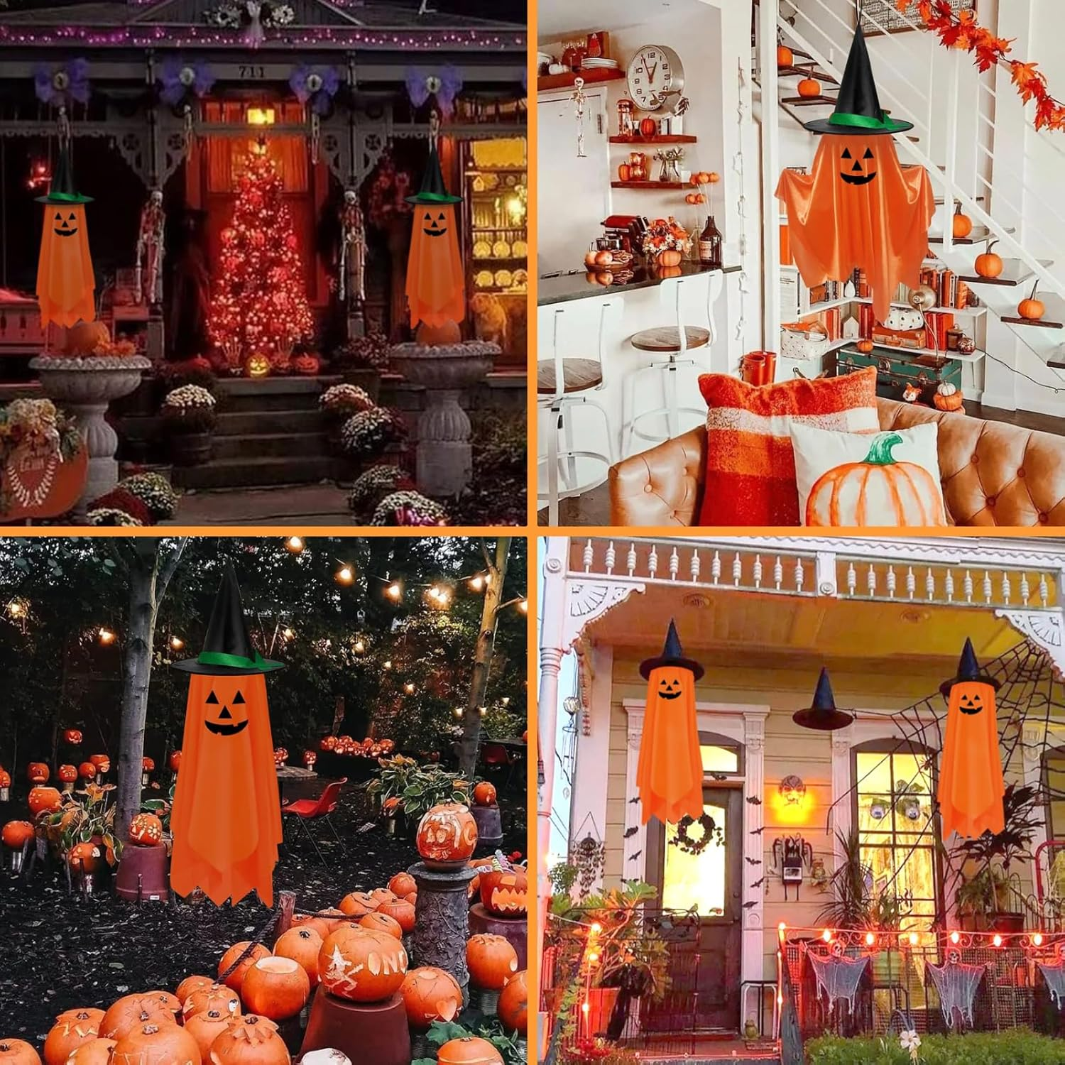 TTYRBF Halloween Decorations,Ghost Halloween Hangings,2 Pcs Halloween Hanging Pumpkin Decorations Halloween Outdoor Ghost Witch Decor Cute Hanging Pumpkin Decor Halloween Orange Ornaments Party Decor image number 6