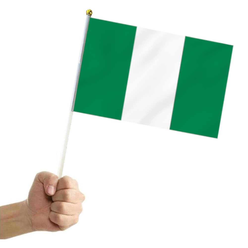 10 PCS Handheld Nigeria Flag,8.5&times;5.5 Inch Hand Held Mini Nigerian Flags Banner for Indoor Outdoor Parade Waving the Tlag and Shouting image number 3