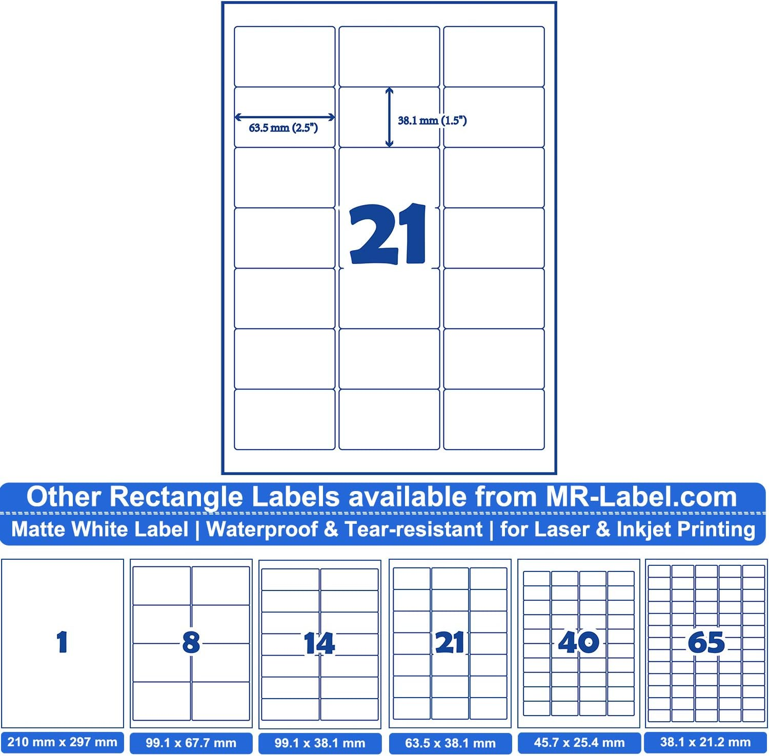 Mr-Label White Waterproof & Tear-Resistant Multi-Purpose Labels - for Outdoor | Kitchen | Business - Self-Adhesive Stickers for Inkjet & Laser Printer - 63.5 X 38.1 Mm - 525 Labels image number 4