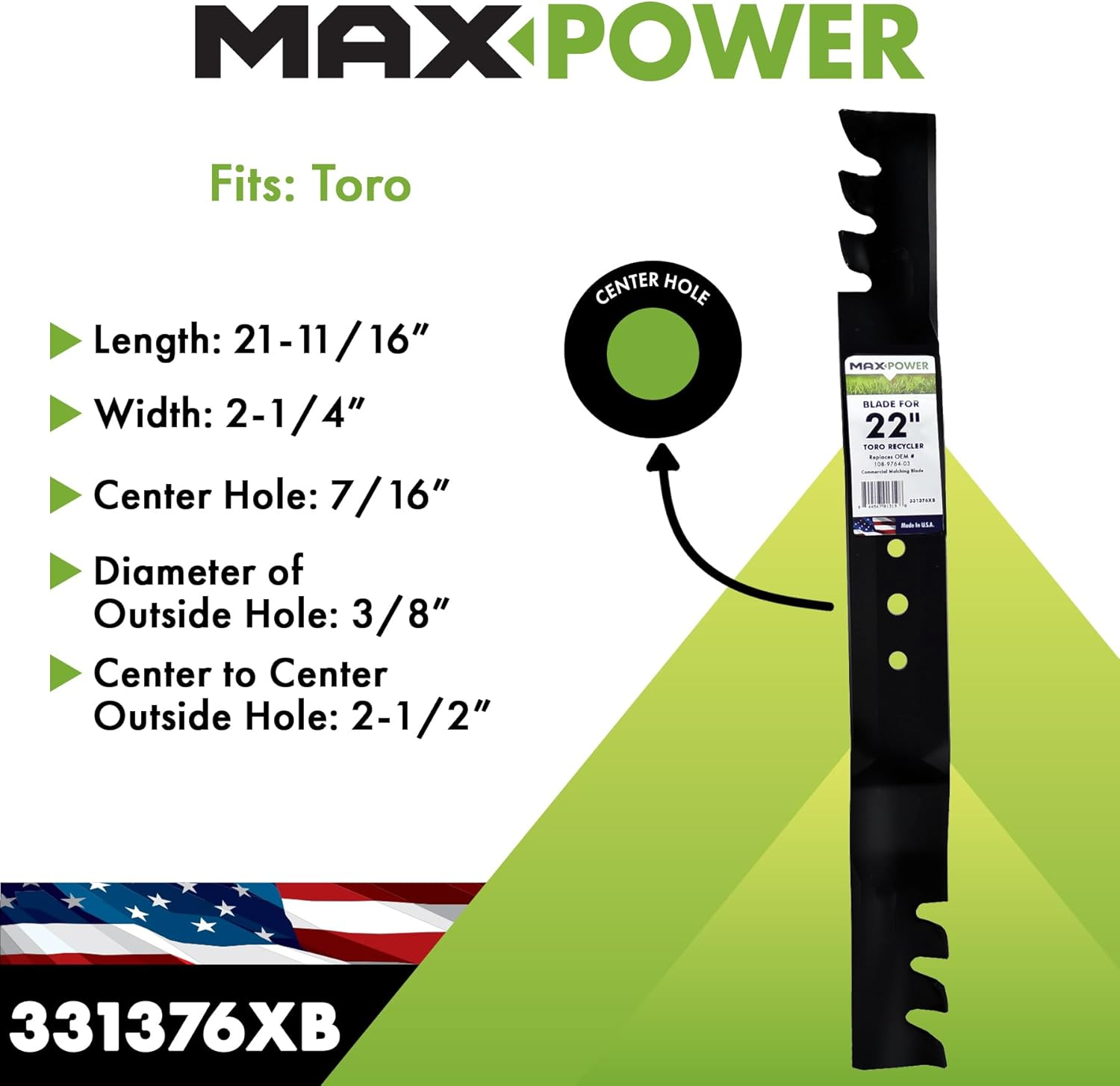 Maxpower 331376XB Commercial Mulching Blade for 22 Inch Cut Toro Replaces 108-9764-03 image number 6