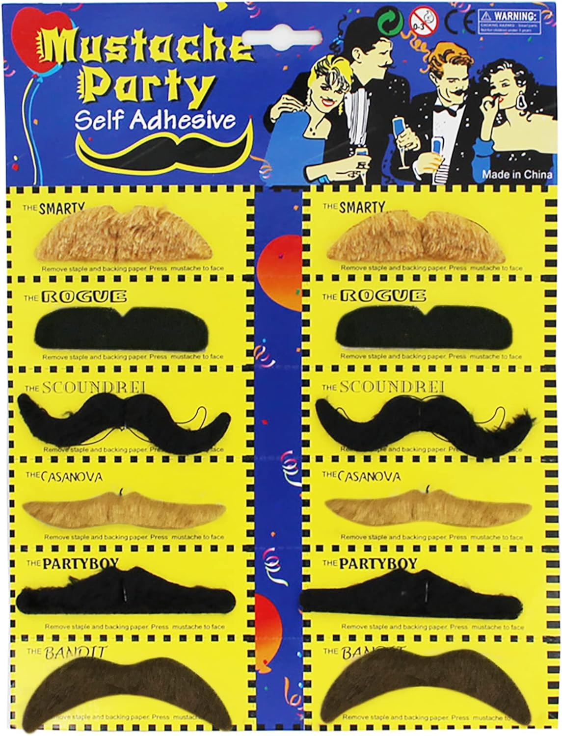 IRYNA Fake Moustache 12 Pack Black False Stick on Moustache for Adults Kids Masquerade Party Favor Costume and Performance image number 3