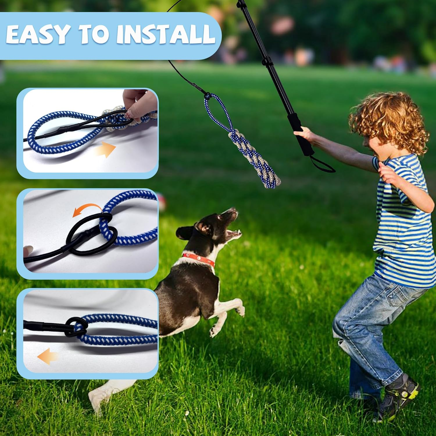GRETMIX Flirt Pole for Dogs, 49" Dog Extendable Teaser Wand, Dog Flirt Pole with Cotton Rope Tether Lure Toys for Fun Obedience Training & Exercise, Interactive Dog Toys for Large/Medium/Small Dogs image number 2